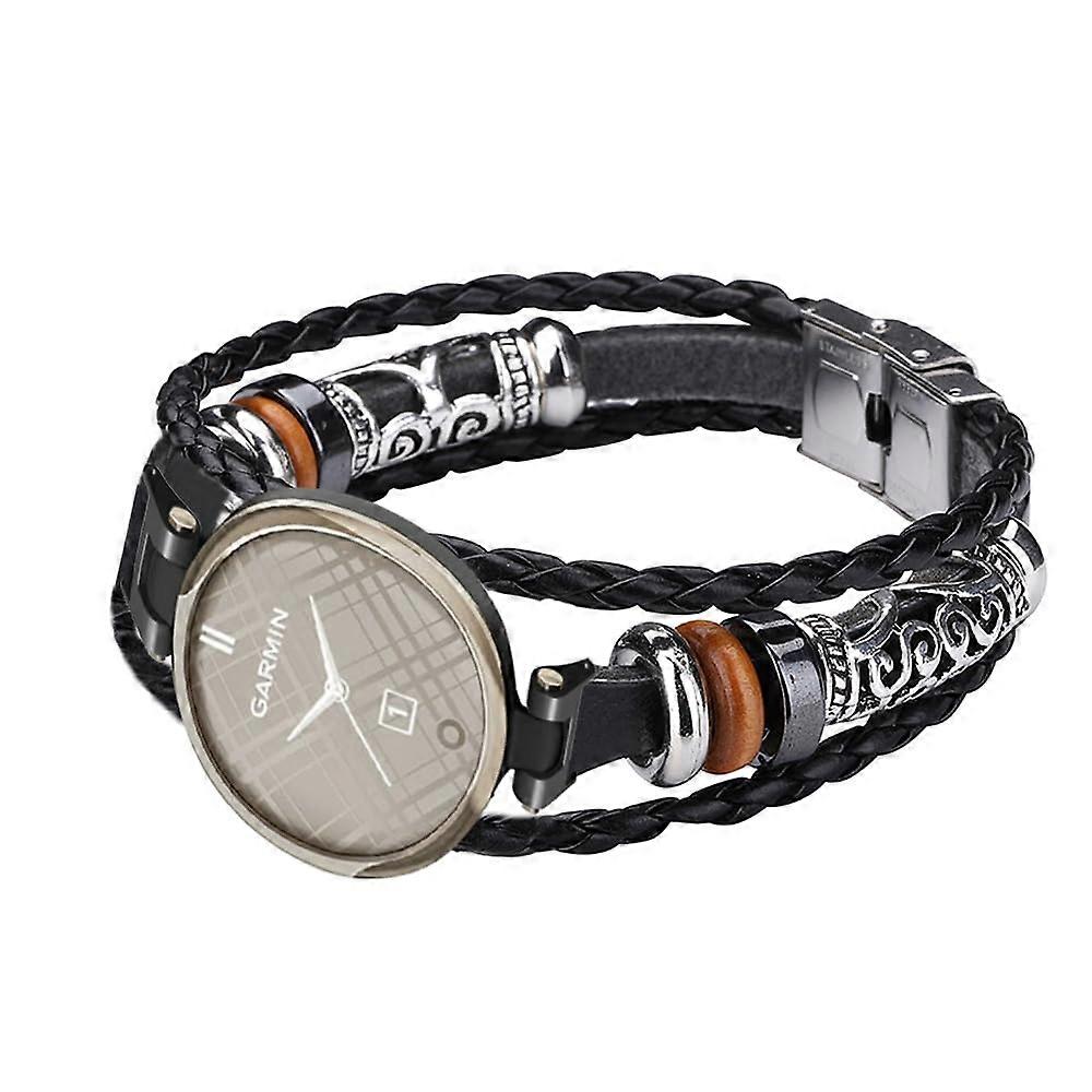 Leather Strap for Garmin Lily PU Leather and Metal Retro Band Adjustable Replacement Watch Strap Black