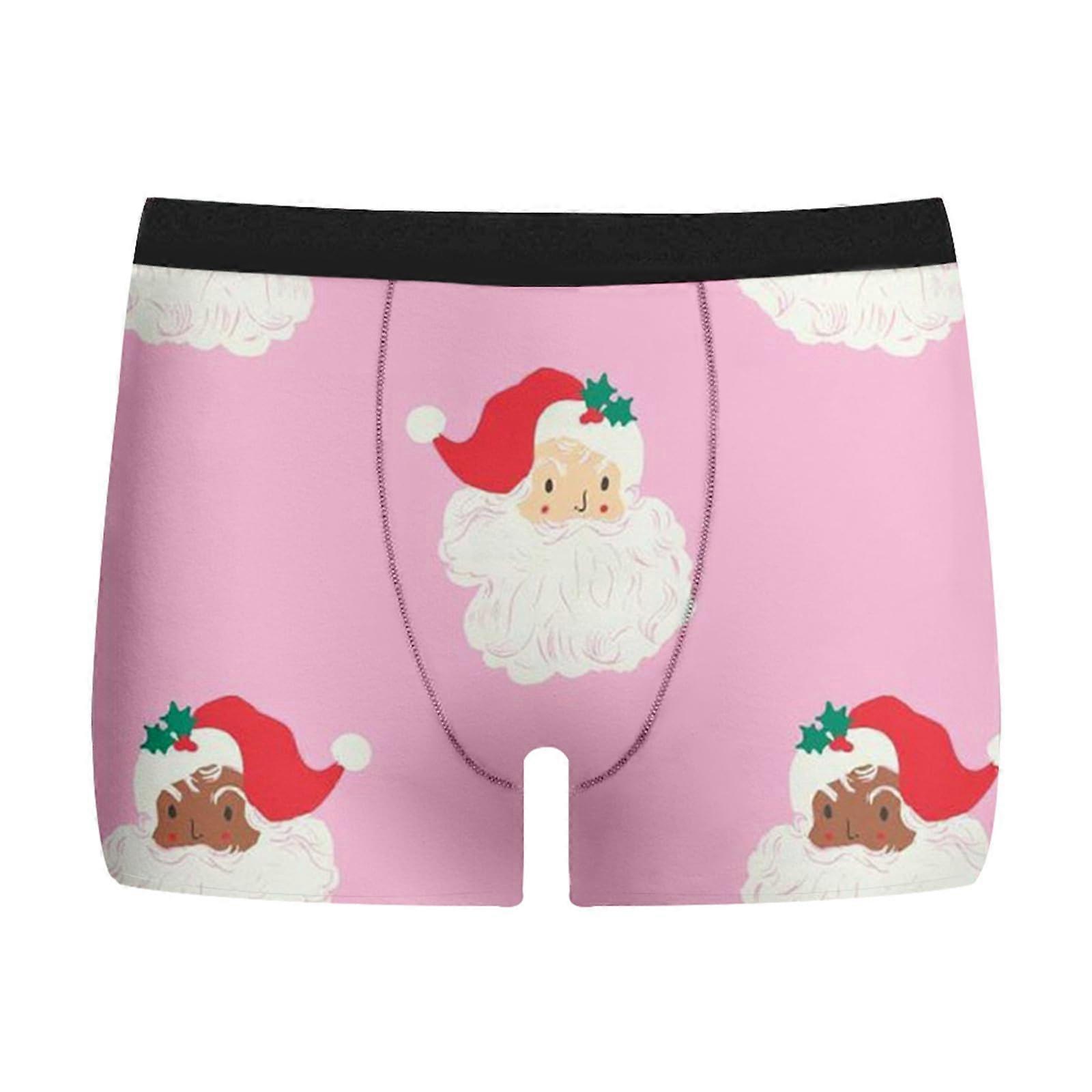 Men's underwear Christmas print brief midwaist funny design breathable comfortable soft stretchy quality pink 4XL