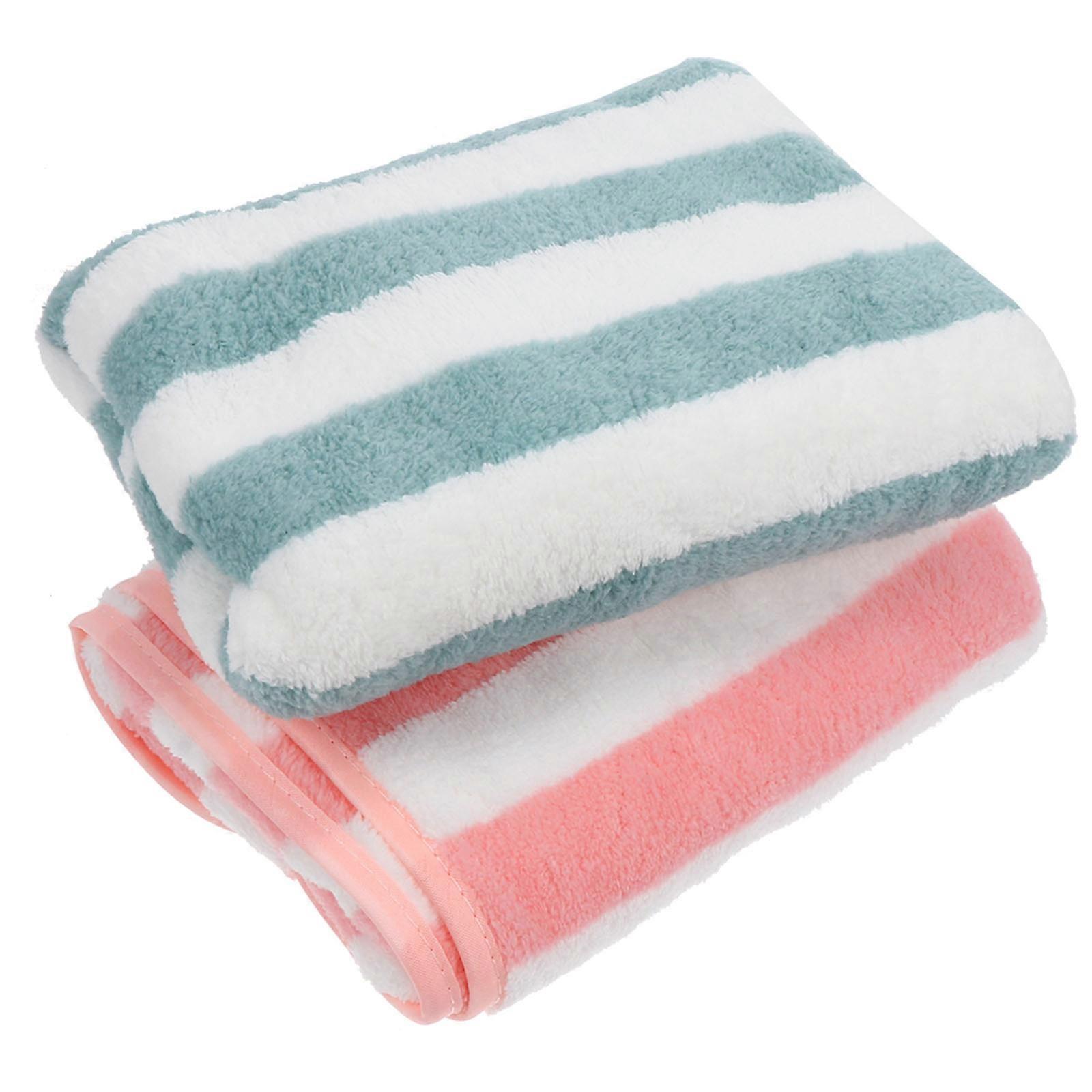 4 Pack Soft Fleece Striped Bath Towels Absorbent Quick Dry Reusable Face Washcloths for Home & Travel Gentle on Skin, Pink & Green