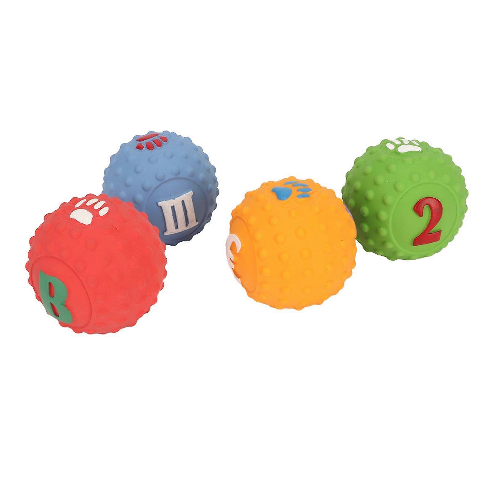 Latex Dog Ball Toy Squeaky Interactive Soft Puppy Chewing Fetching Toy with Fun Pattern for Small Medium Pet 4pcs