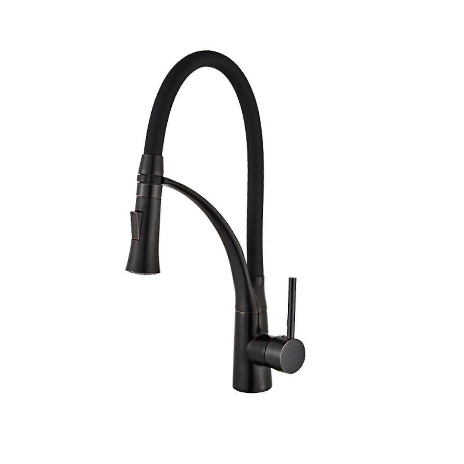 Kitchen Faucet With PullOut Spray, Black Brass Finish, Rotating Mixer Taps, Hot And Cold Water, Orb A