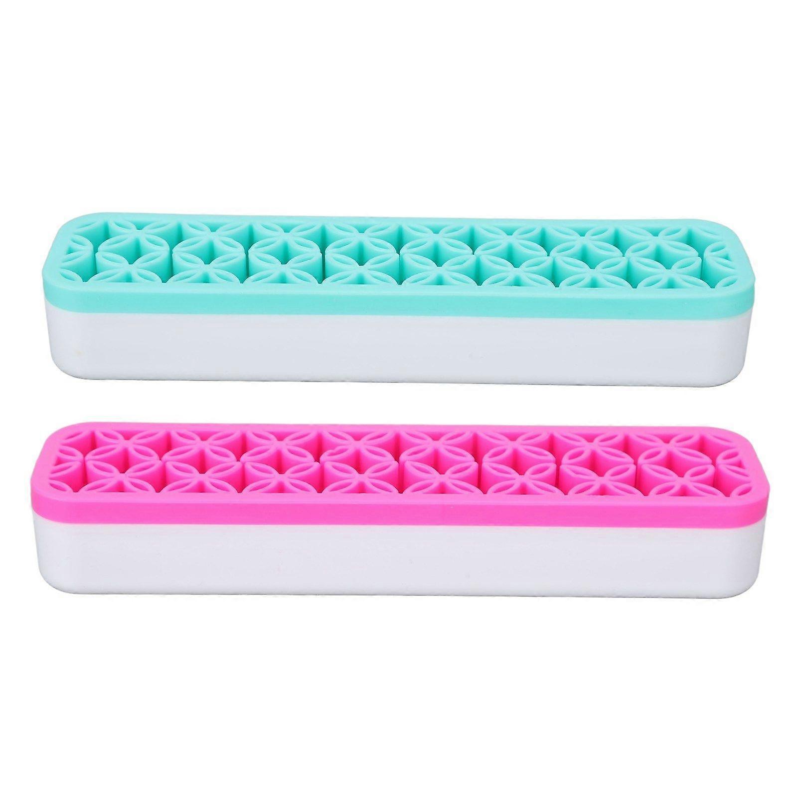 2pcs Makeup Brush Holder Multi Holes Washable Detachable Brushes Storage Stand for Pen Eyeliner Green Pink