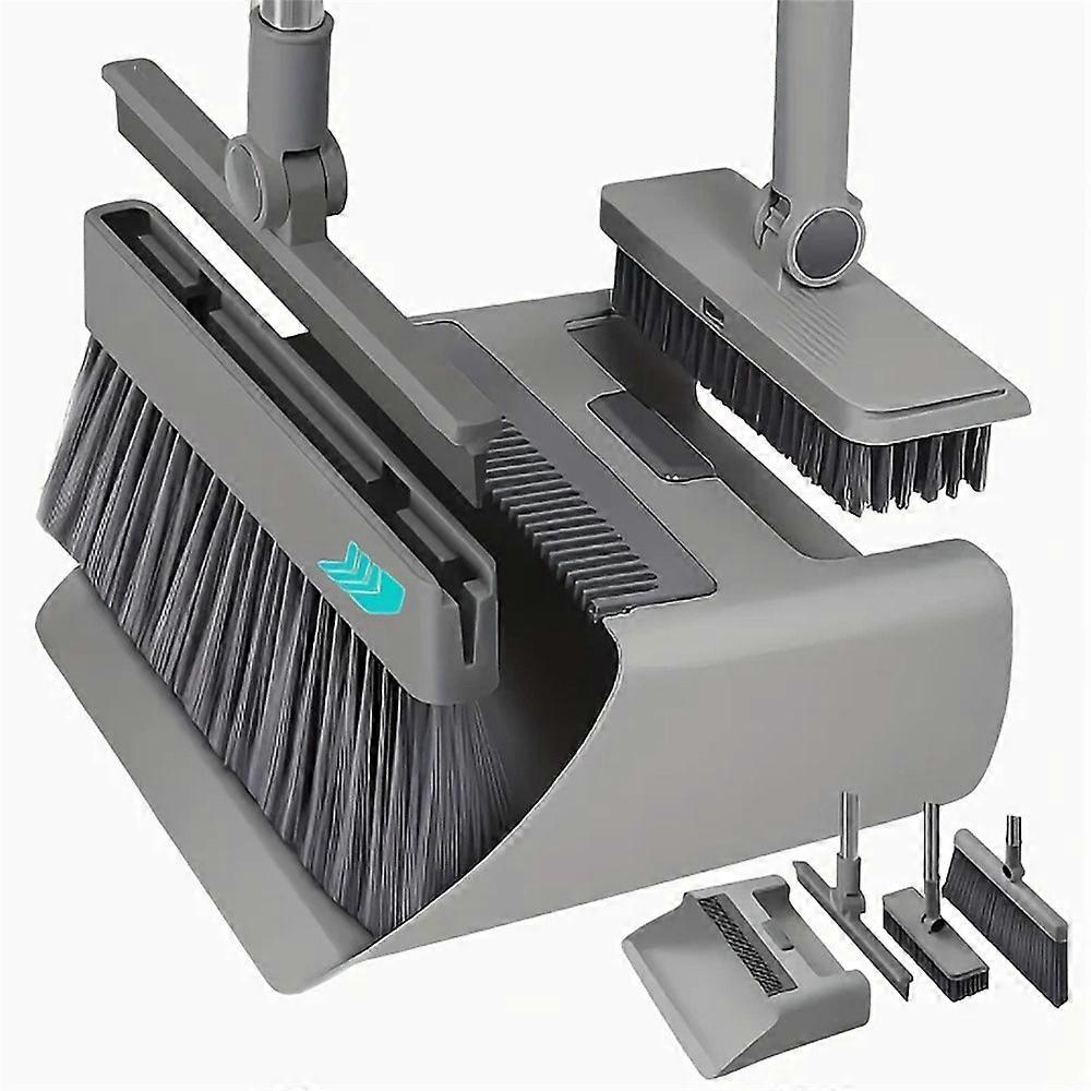 4 in 1 Household Cleaning Set Broom Dustpan Ground Brush Scraper Tools with 3-Section Rod