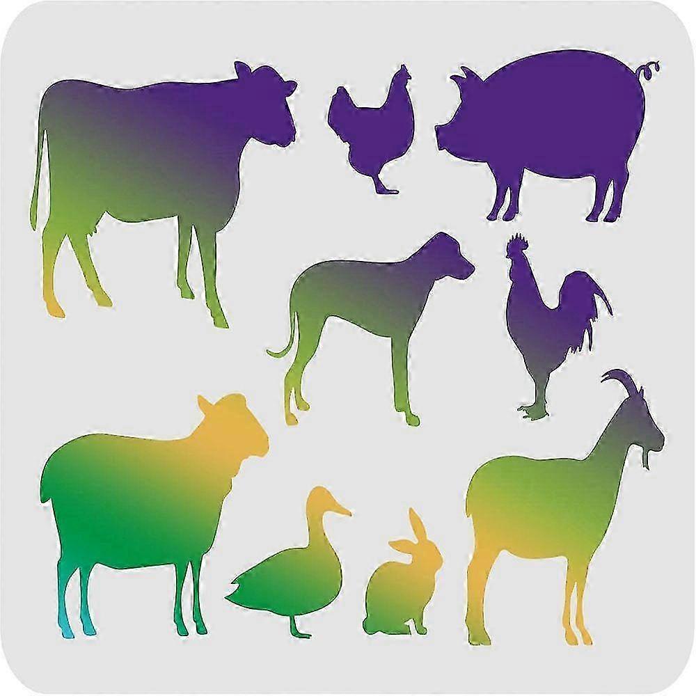 1pc Farm Animals Stencils Template 29.7x21cm Plastic Chicken Dog Duck Drawing Painting Stencils Cow Pig Sheep Pattern Stencils Reusable Stencils for P