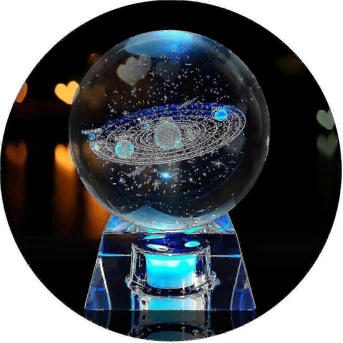 3D النظام الشمسي الكرة الكريستال مع قاعدة الصمام، ضوء الليل علم الفلك للديكور المنزلي، صديقة، W
