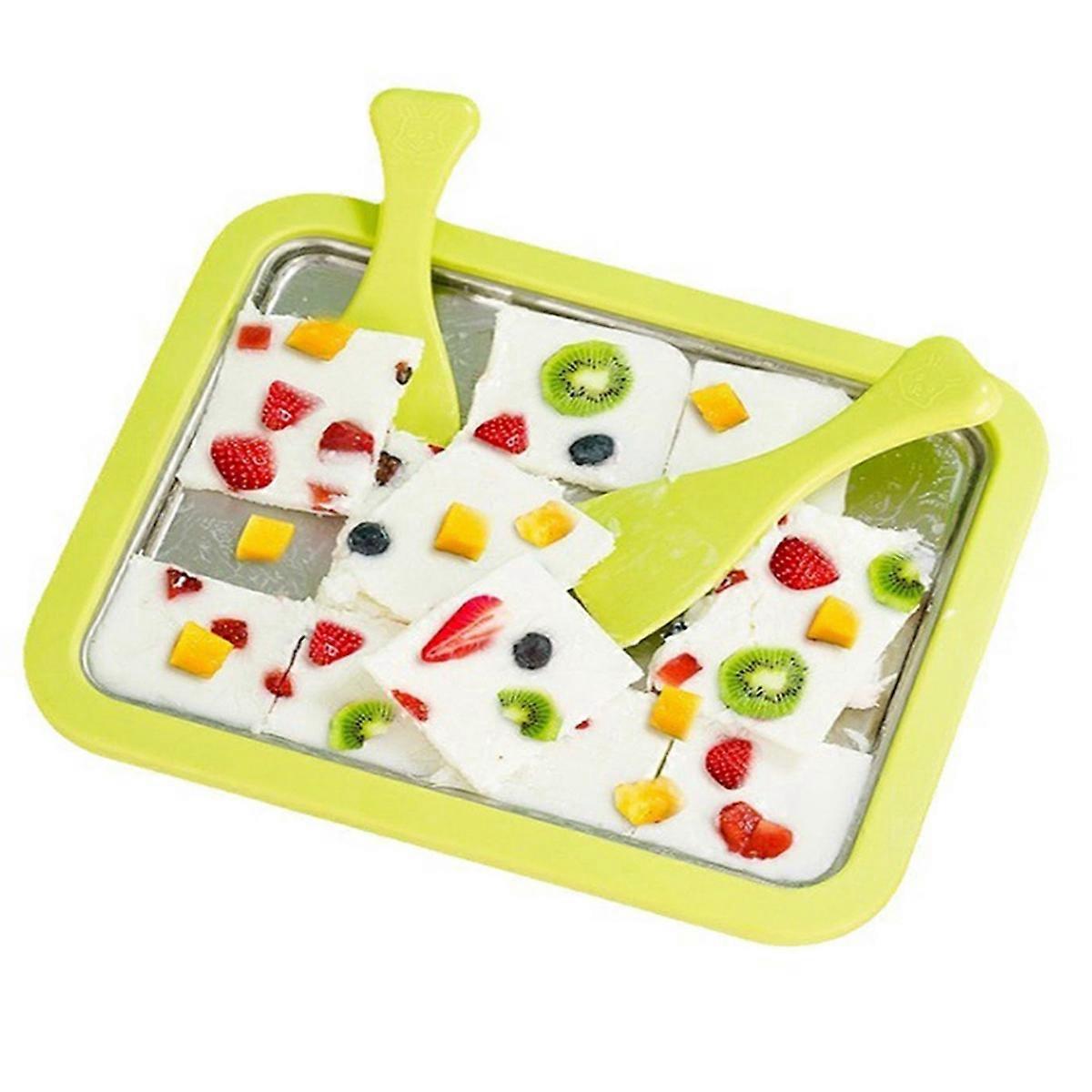 Ice Cream Frozen Yogurt Machine Stainless Steel Fried Ice Tray Fried Yogurt Machine Quick Cooling Tray with Two Scrapers