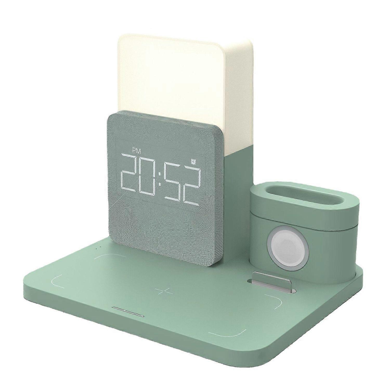 Wireless Charging Station, 3 in 1 Charging Station, Alarm Clock with Wireless Charging, Night Light, Wireless Charger for iPhone 12/13/14 Pro(Green)