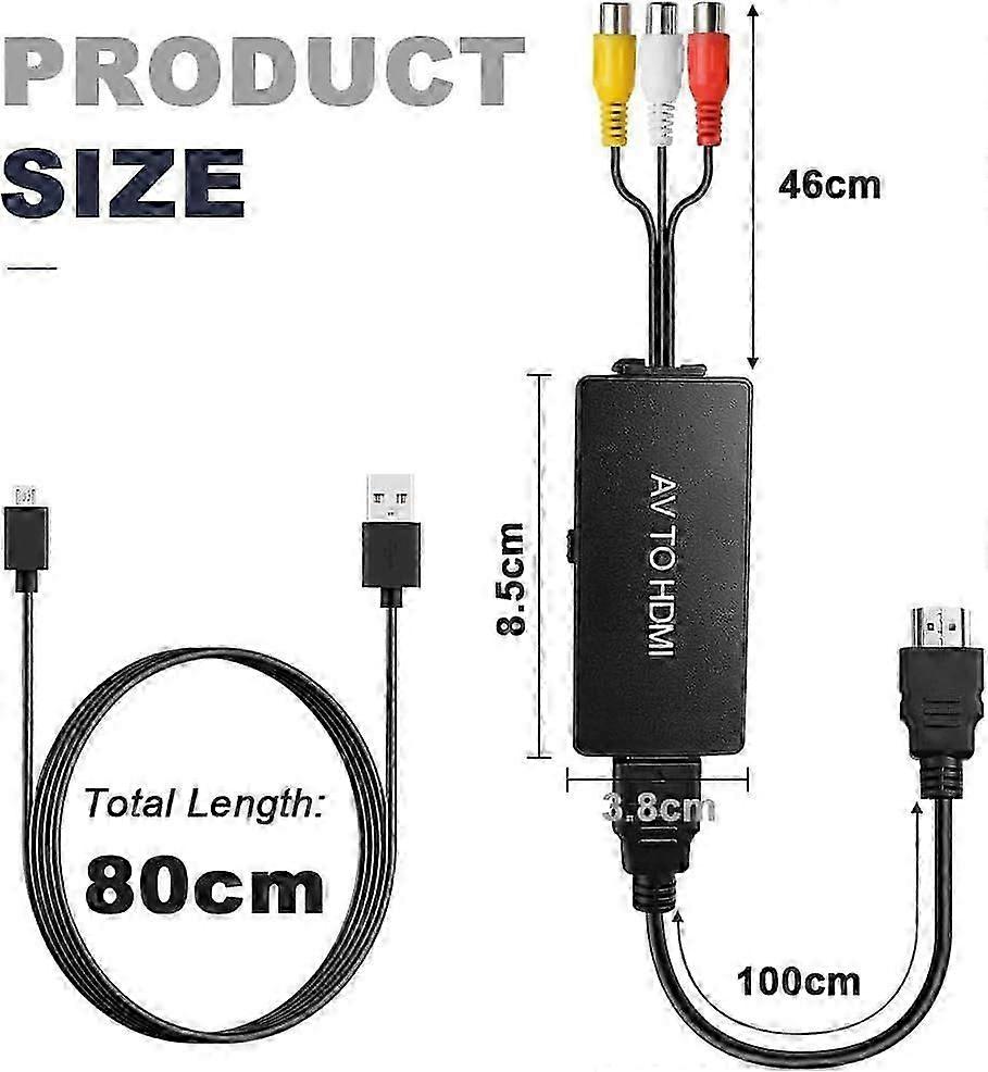<d>2Pcs RCA to HDMI Converter with HDMI Cable, RCA to HDMI Adapter, AV to HDMI