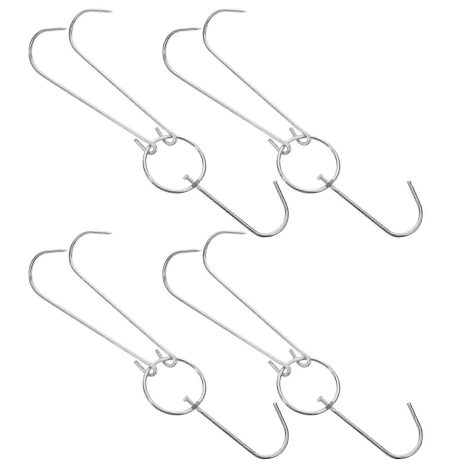 Silver Stainless Steel Meat Hooks for Hanging and Roasting 4Pcs for Bbq