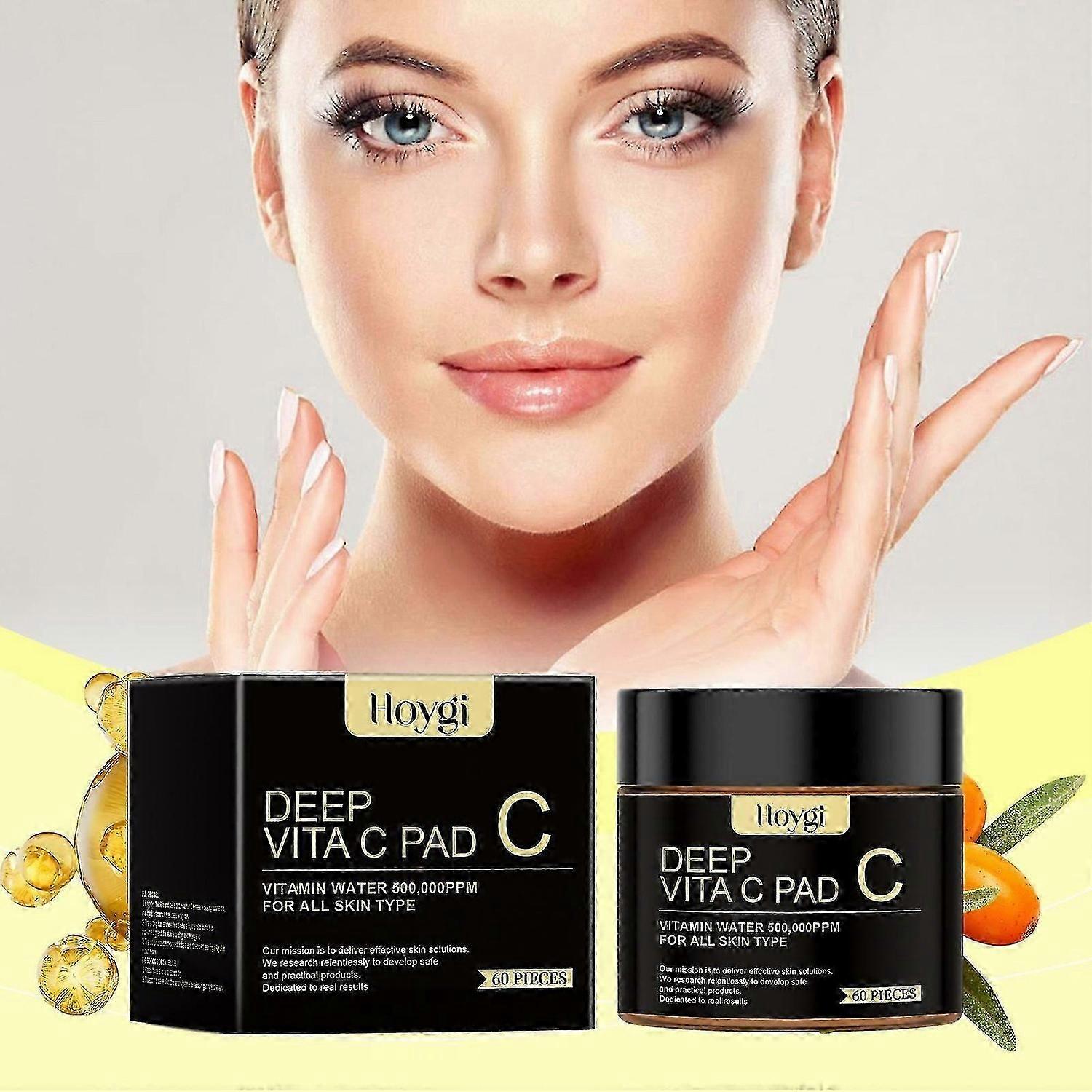 Deep Vita C Facial Pads, Vitamin C Toner Pads for Uneven Skin Tone, 500,000PPM of Vitamin Water & 3 Types of Vitamin, Hydrating & Resurfacing