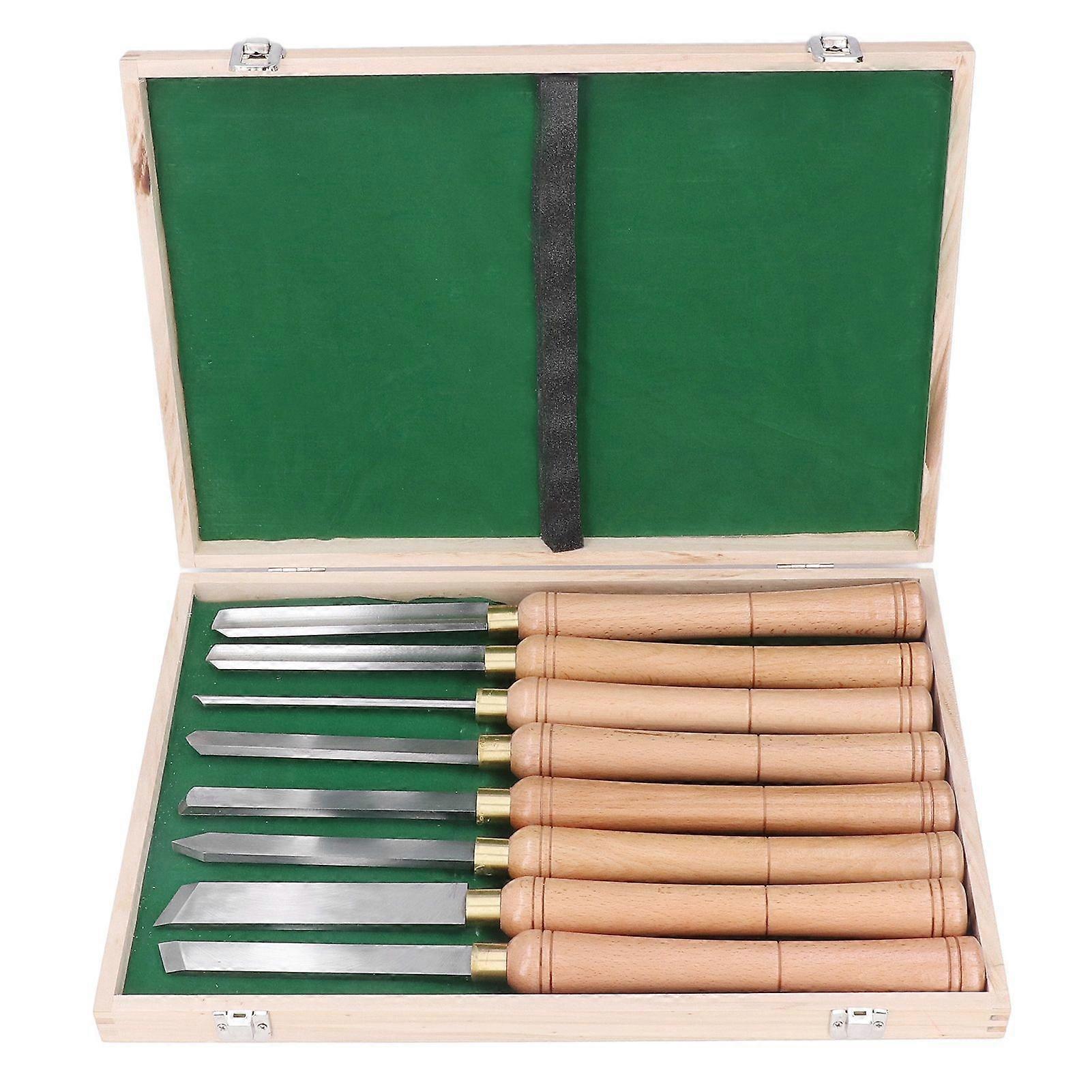 8PCS Turning Tool Handheld High Speed Steel Lathe Carving Chisel Set with Wooden Handle