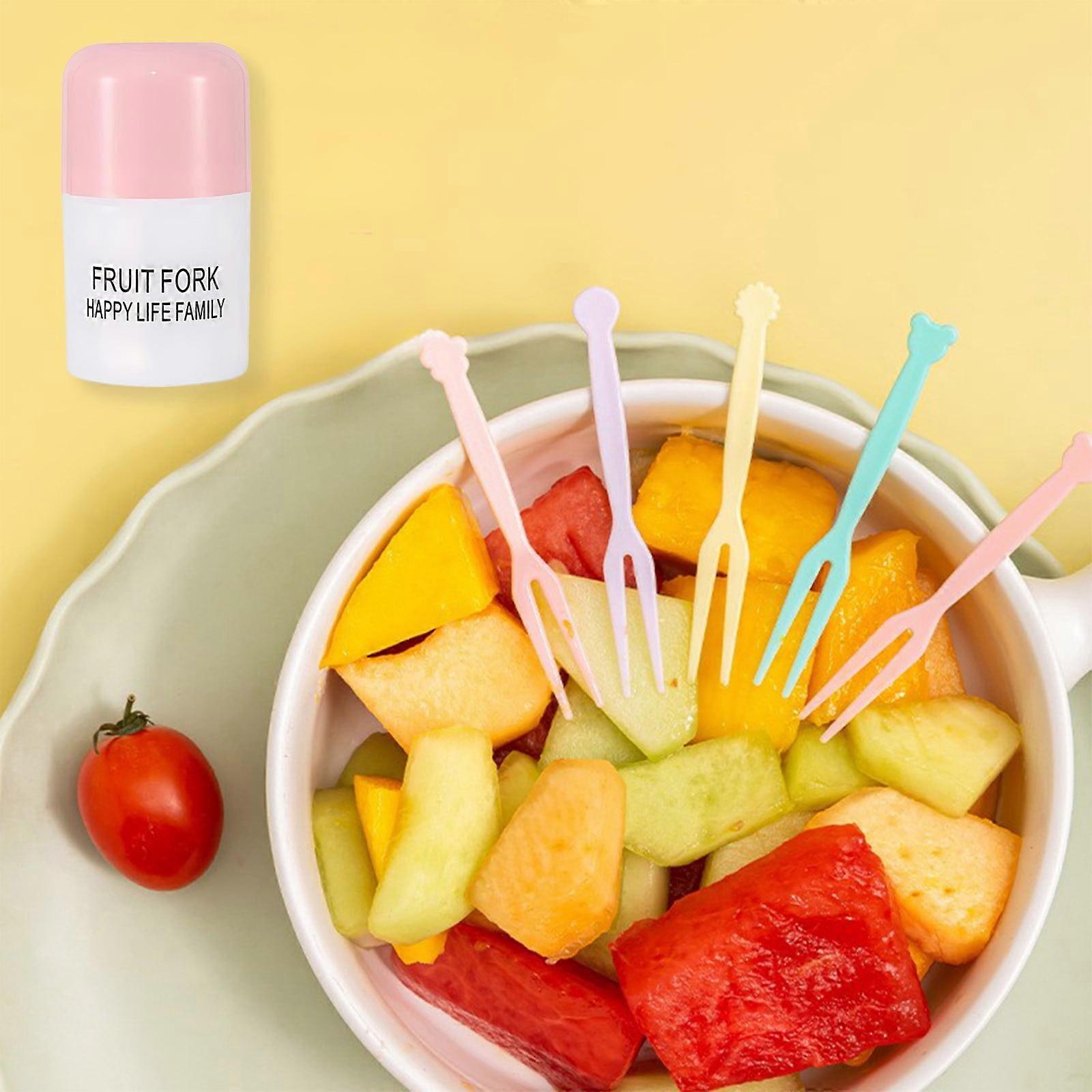 Xhegex Fruit Fork Set Fruit Skewer One-time Plastic Two-tooth Home Eating Fruit Cake Dessert Small Fork For Snacks