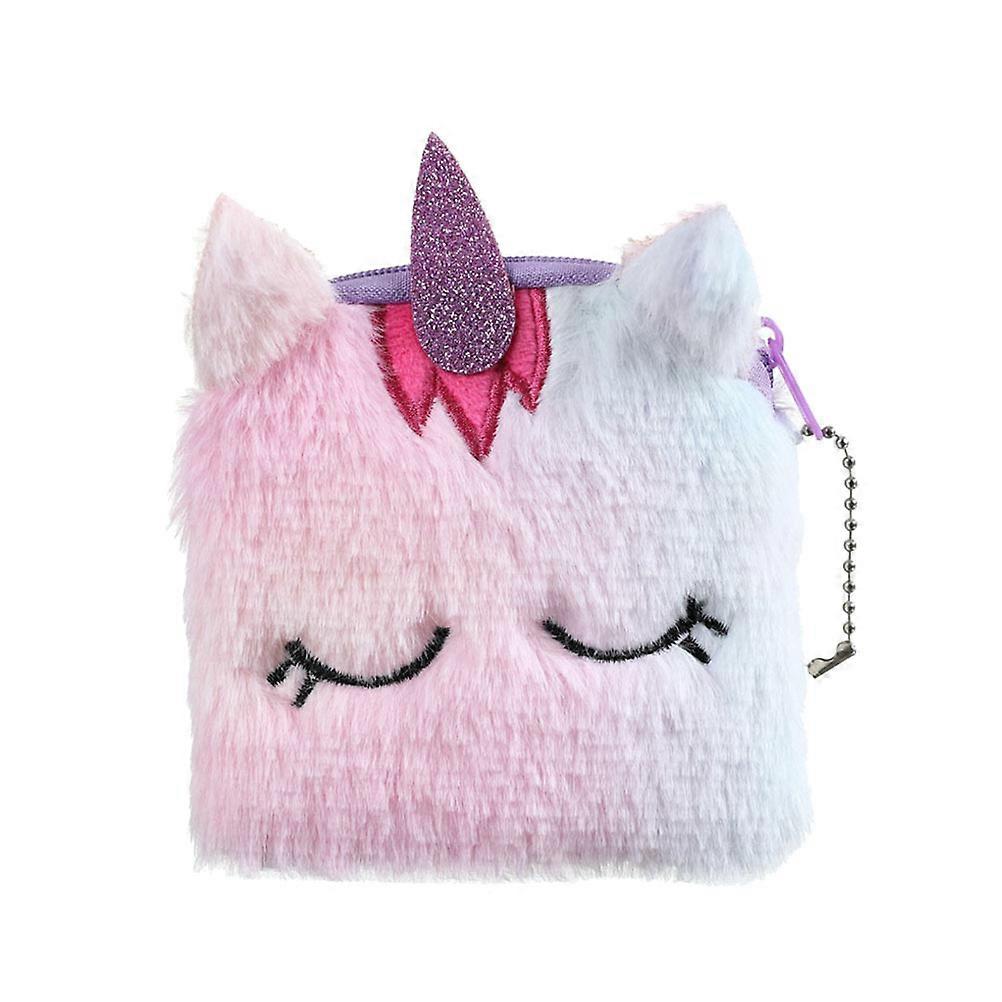 Girls Unicorn Coin Pouch Plush Wallet 2Pcs Rosy Adorable Small Storage Bag