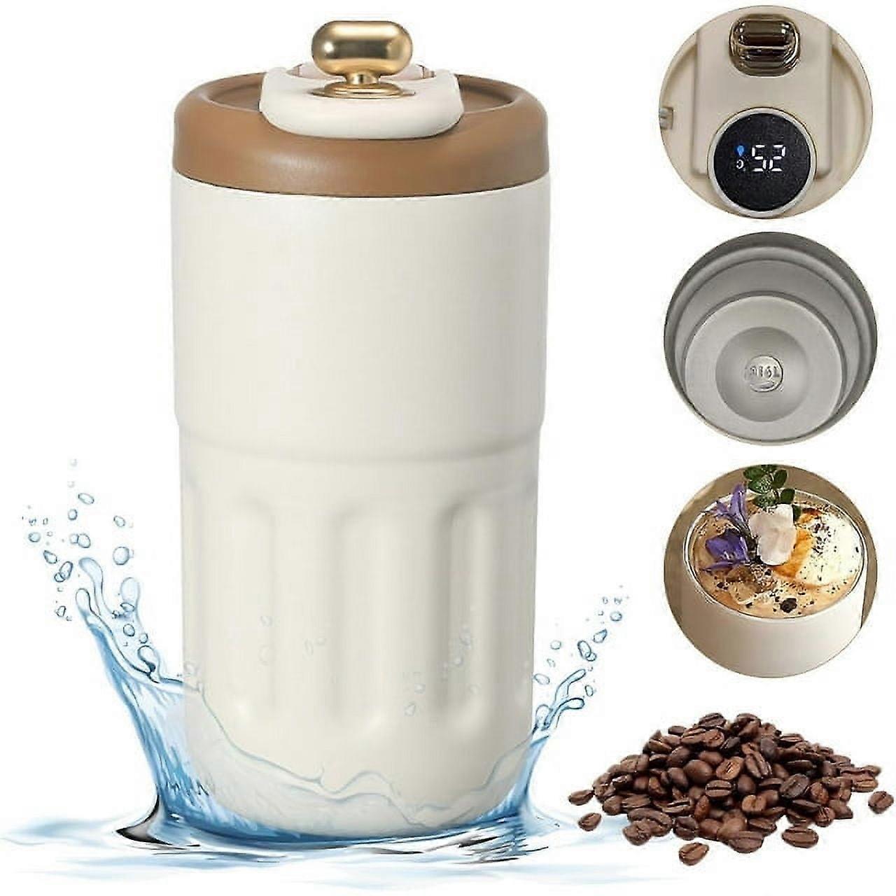 Smart Coffee Mug 14 Oz, Insulated with Lid, Temperature Display, Portable for Car, Compatible with Summer Cold Storage