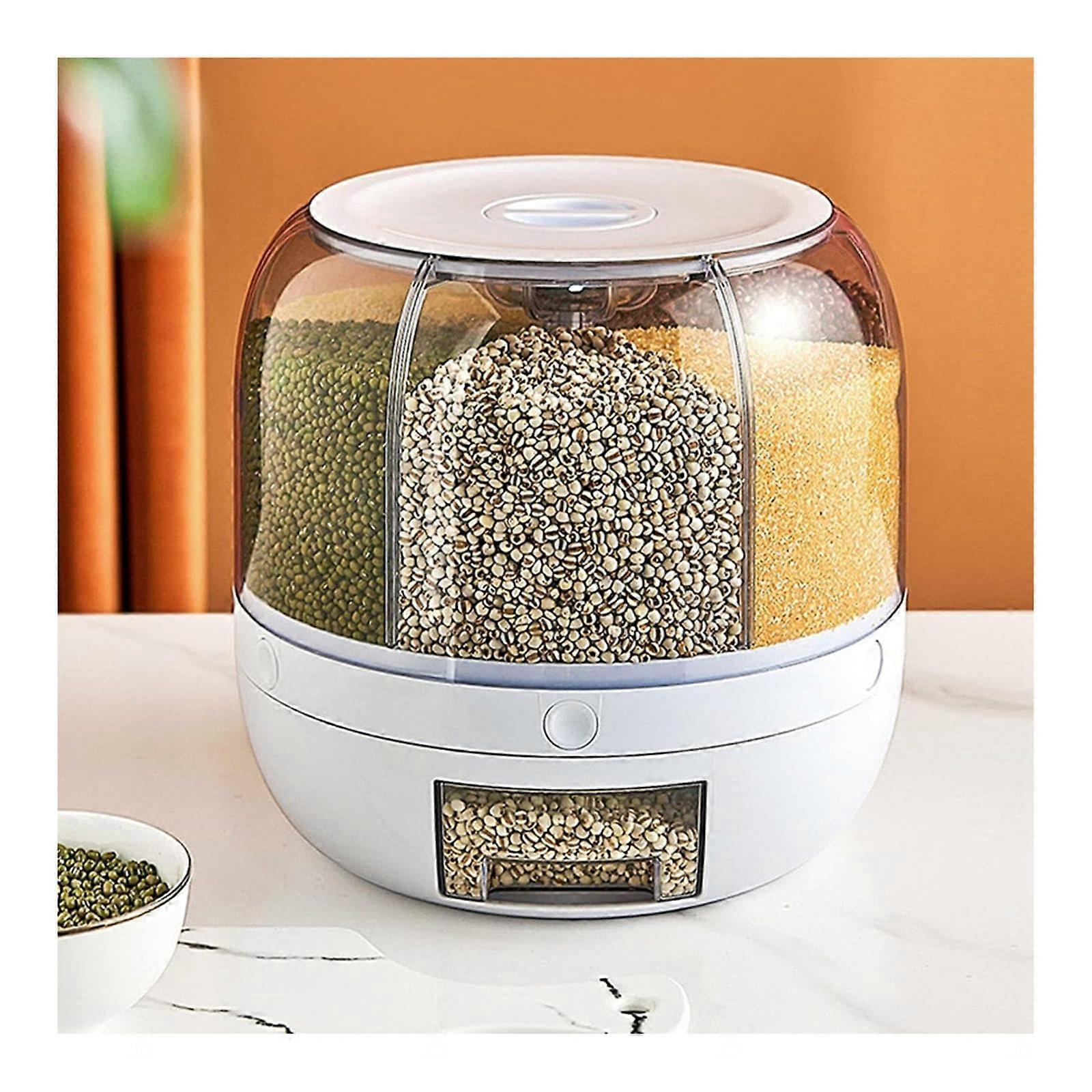 Dry Food Storage Containers 22 lbs Capacity with 6 Divisions, Airtight Design and 360° Rotation for Kitchen Use