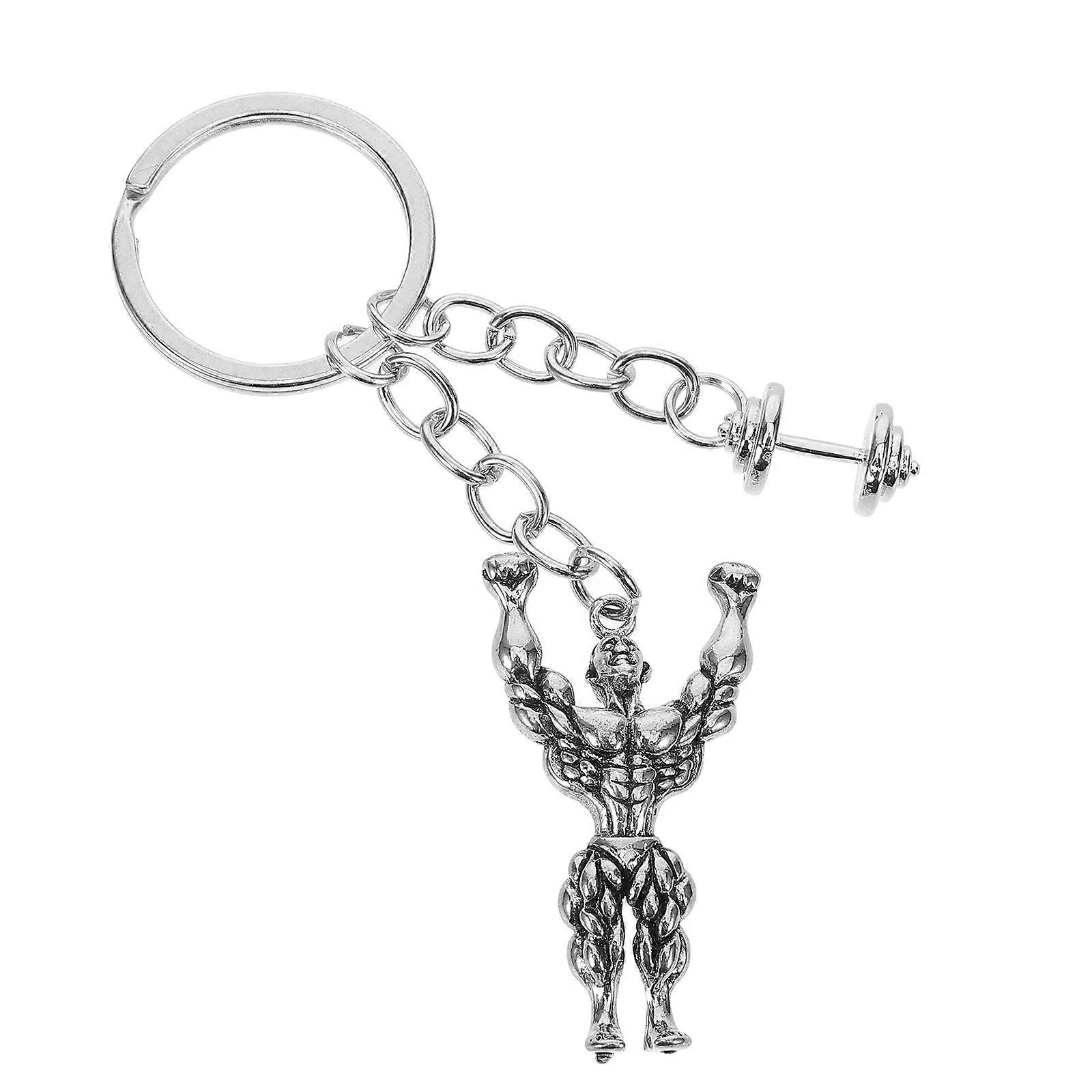 3Pcs Dumbbell Sports Keychain for Decoration Alloy Pendant Silver