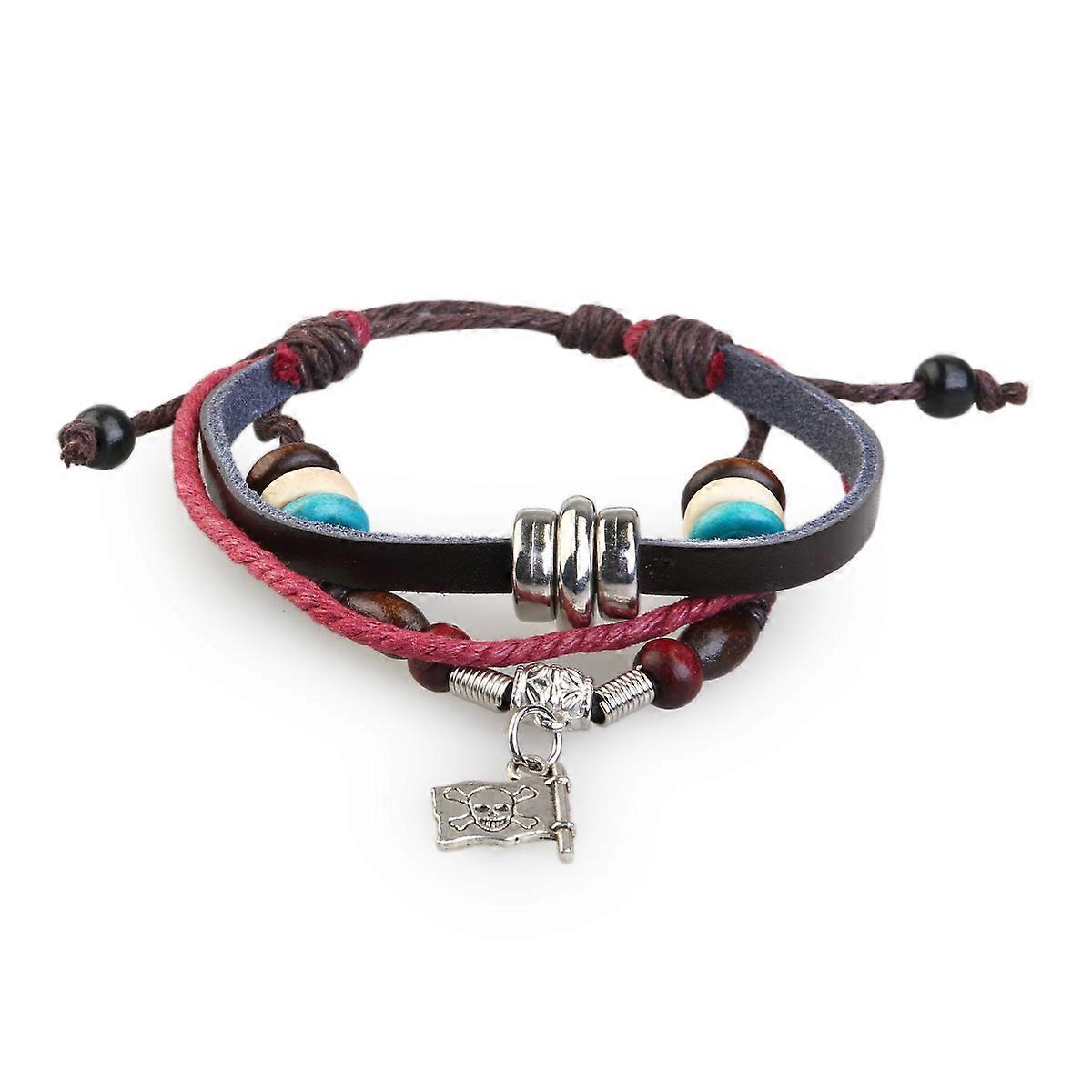 Adjustable Bracelet Unisex Handmade PU Pirate Flag Beads 3Pcs Set
