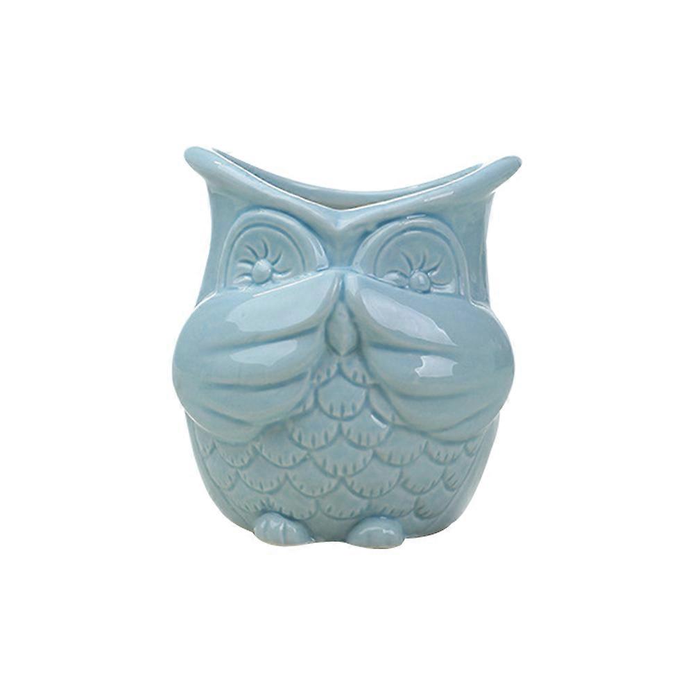 Succulent Planter Owl Design Ceramic Pot for Planting Use 2Pcs Sky-Blue