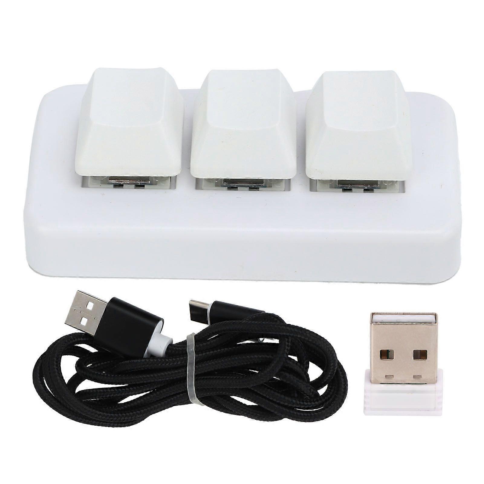 White Mini 3 Key Keypad ABS Bluetooth Receiver USB Comfortable Hand Feeling Programming LED Gaming Keyboard for Home