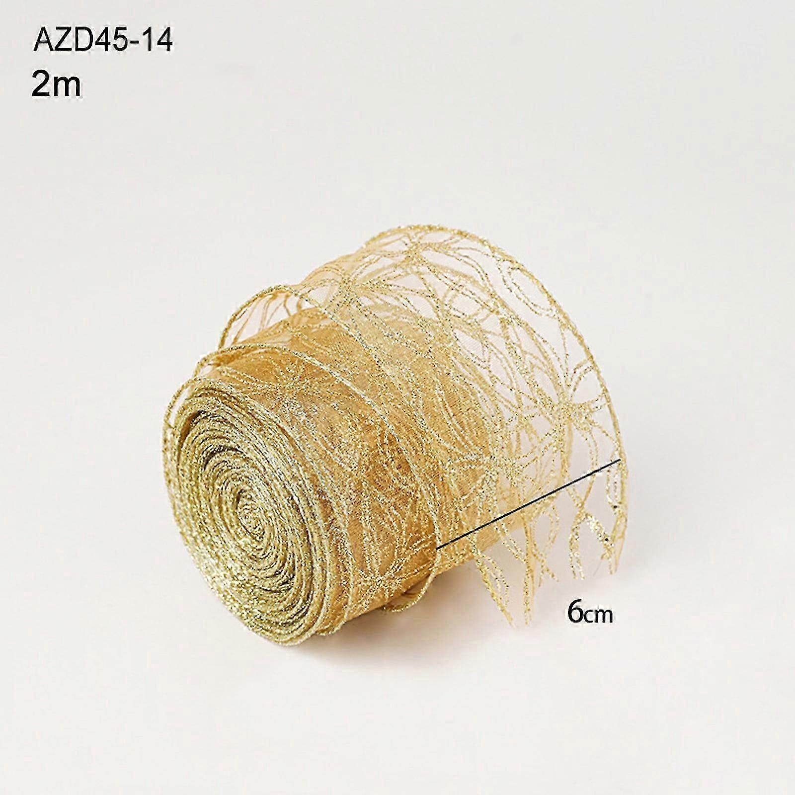 JingChun Gold and White Ribbon for Christmas Trees - 1 Roll, Gold Wire Mesh Ribbon for Wreaths and Tree Decoration