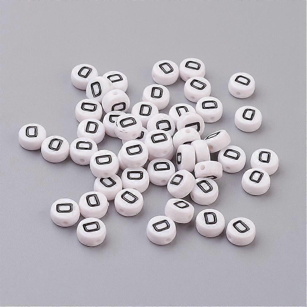 100pc Flat Round with Letter D Acrylic Beads with Horizontal Hole White Black Size: about 7mm in diameter 4mm thick hole: 1mm