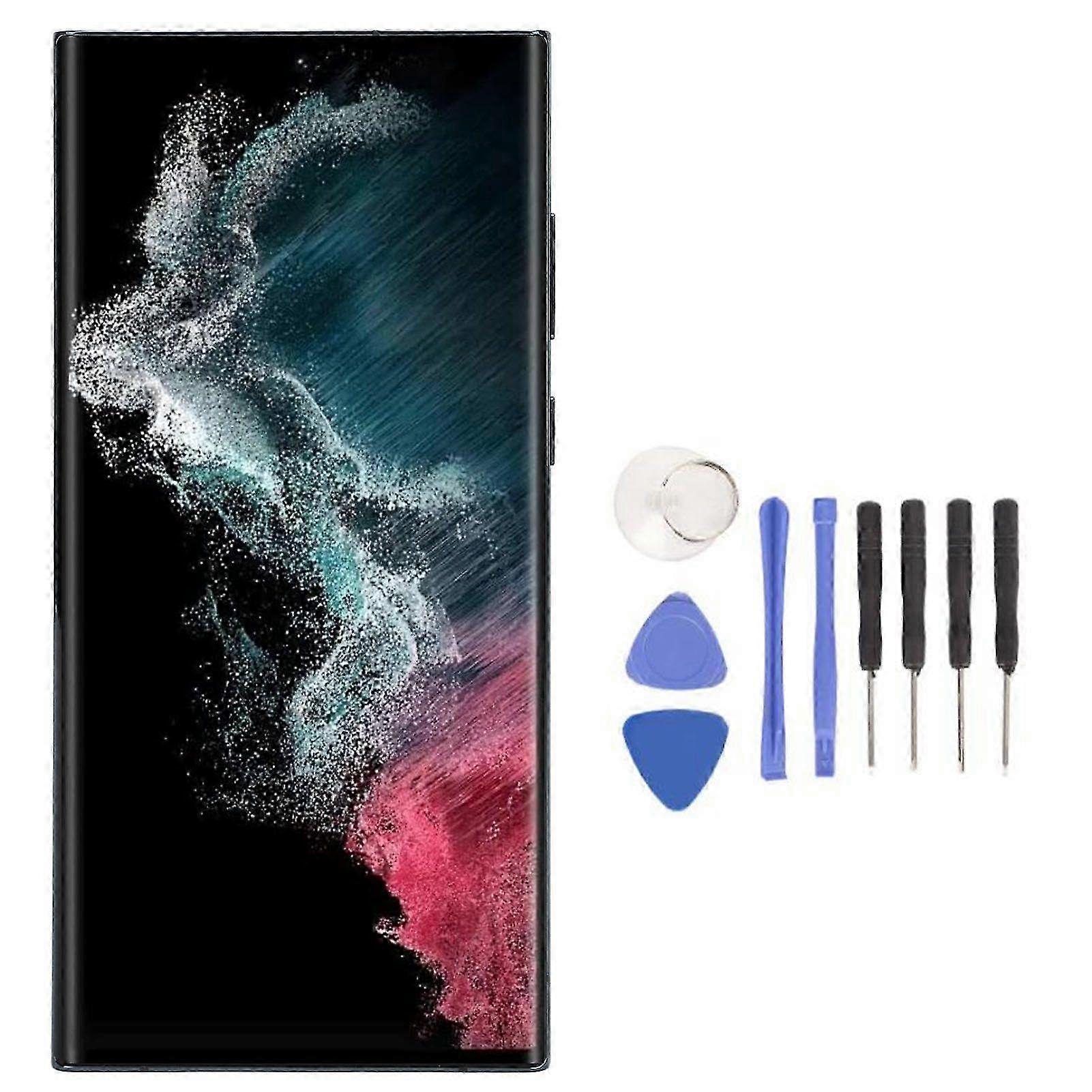 Phone LCD Display Replacement for Galaxy S22 Ultra Phone LCD Screen Touch Screen Digitizer Assembly Replacement with Fingerprint Frame Misty Green