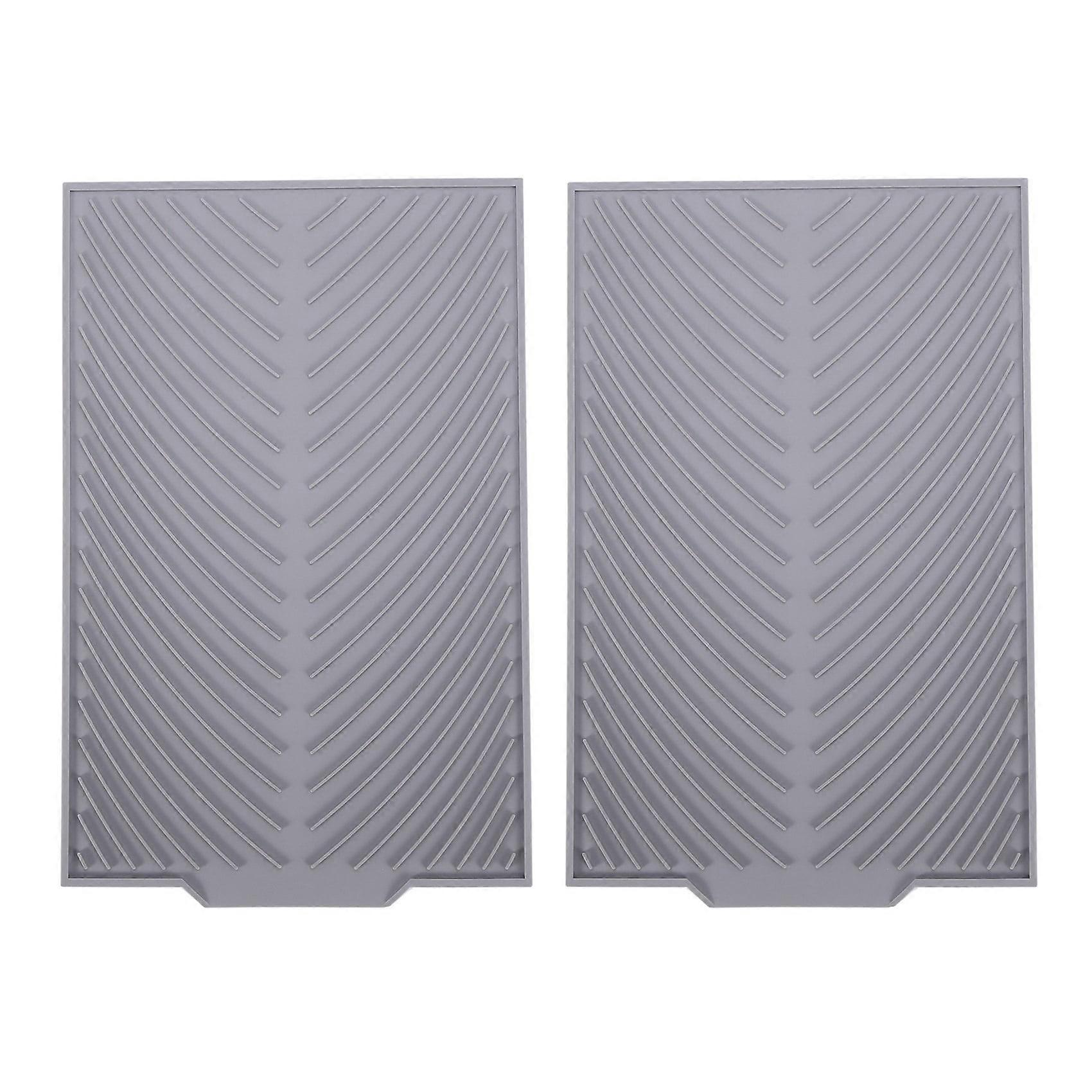 2X Silicone Dish Drying Mat Flume Folding Draining Mat,Rectangle Drain Mat Drying Dishes Pad Gray