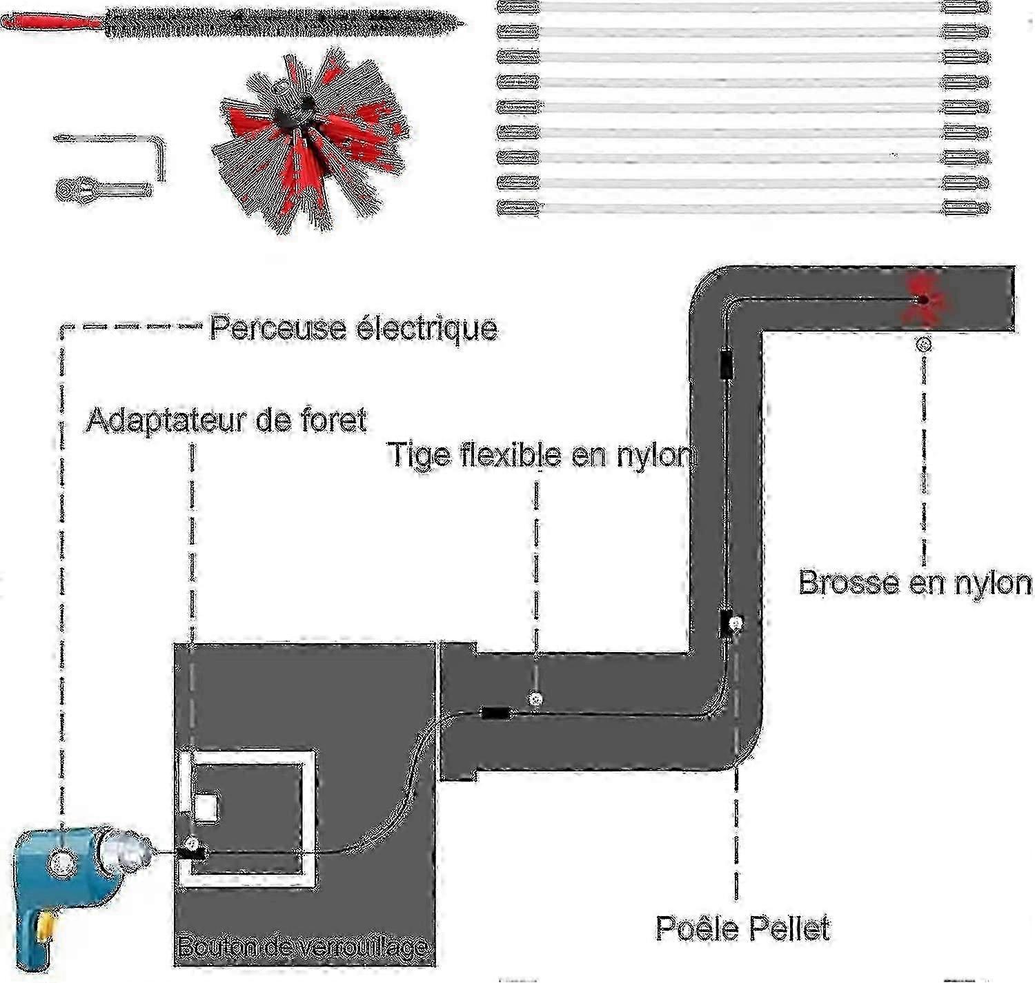 Professional Chimney Sweep Tool Set - 100mm Nylon Brush & 9 Extension Rods