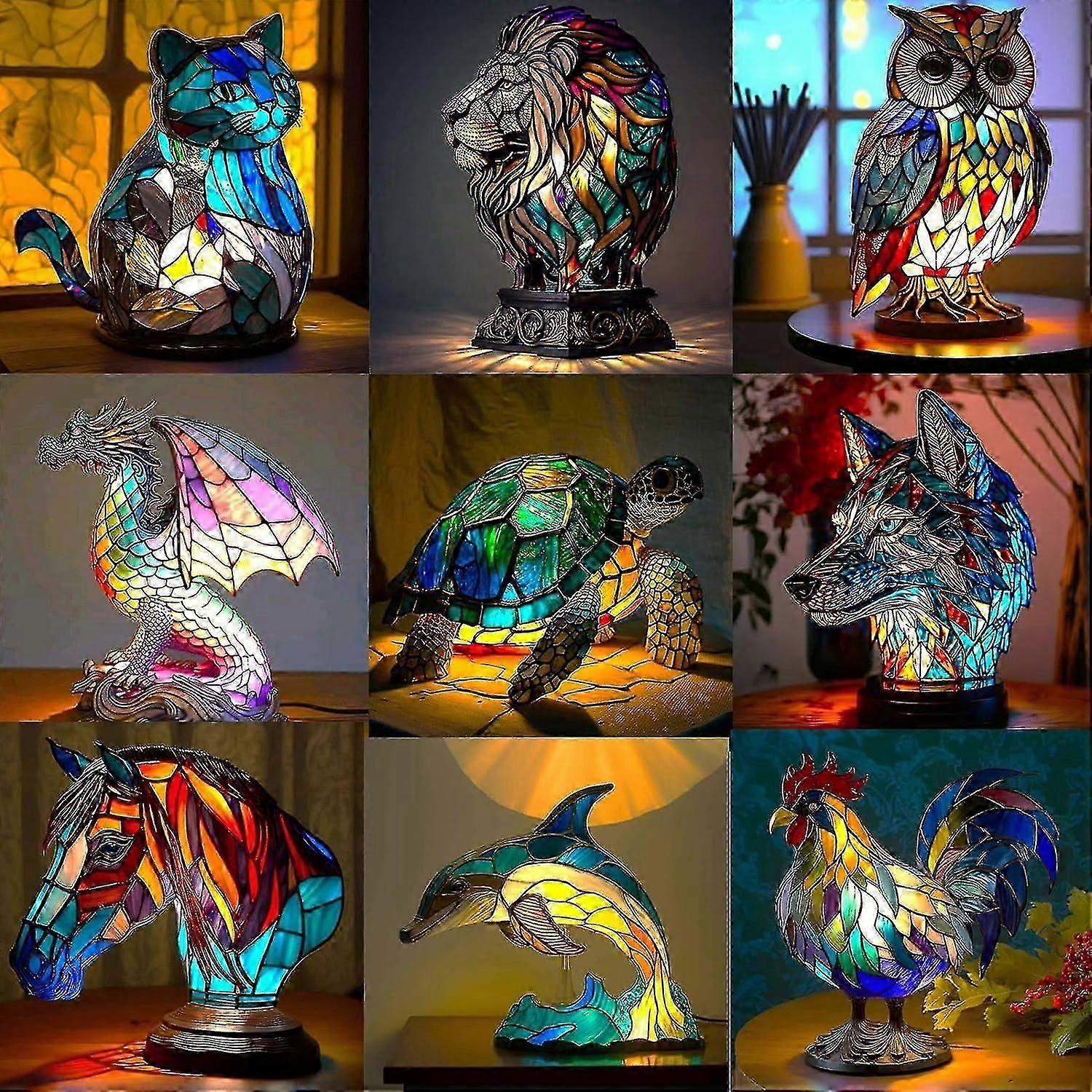Lampe de table 3D en forme d'animal, veilleuse en vitrail, lampe de bureau rétro Boris_jings