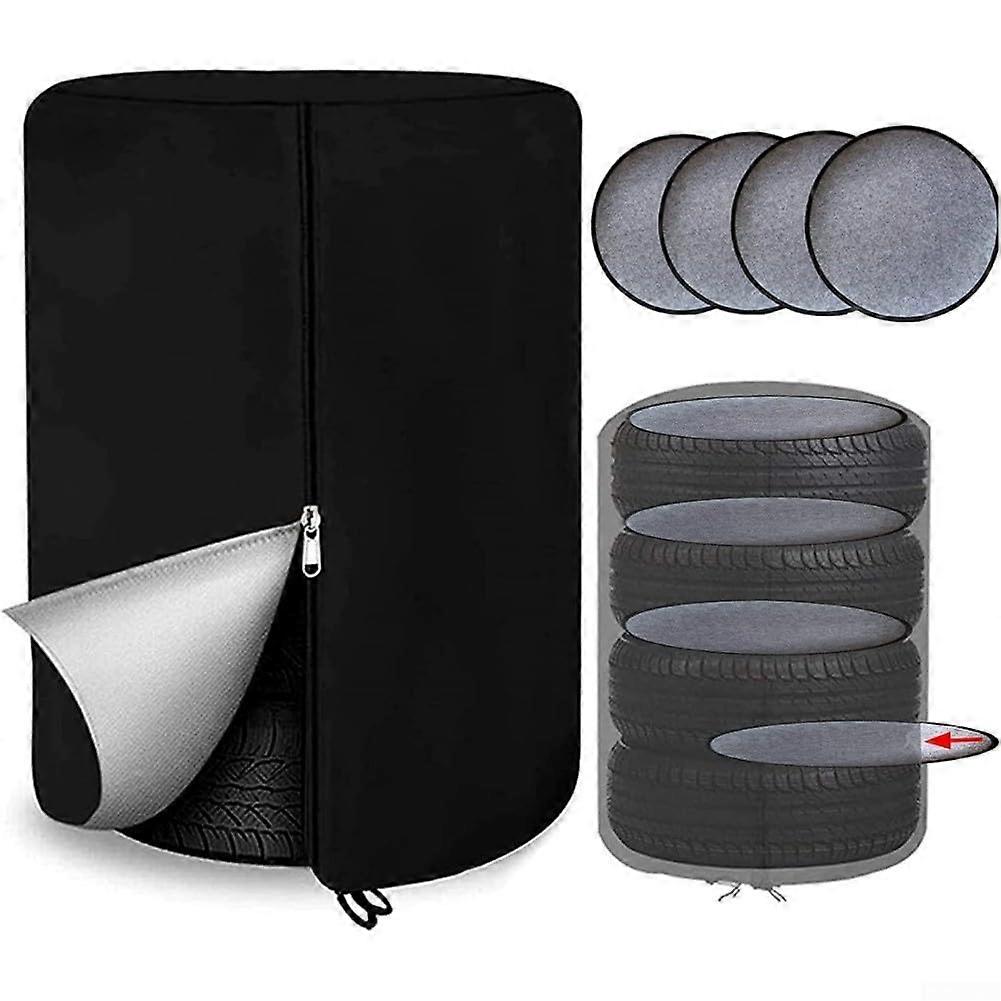 420D Oxford Tire Cover With Adjustable Drawstring And Zipper Closure Dustproof Waterproof Storage Bag With 4 Pads (D)