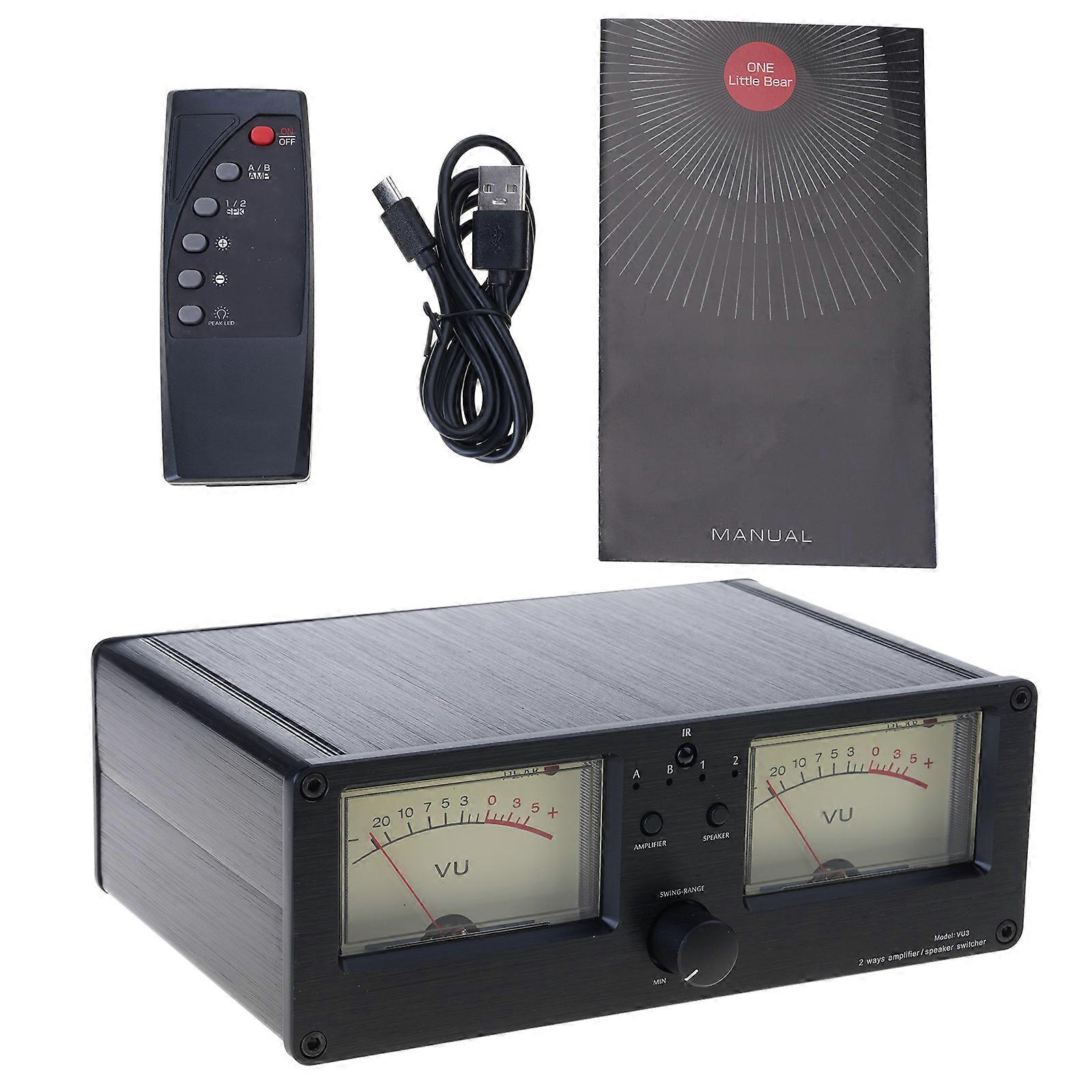 2 In 2 Out Power Amplifier Speaker Selection Switcher Sound Speaker Splitter Level Meter With Remote Controller Multicolor