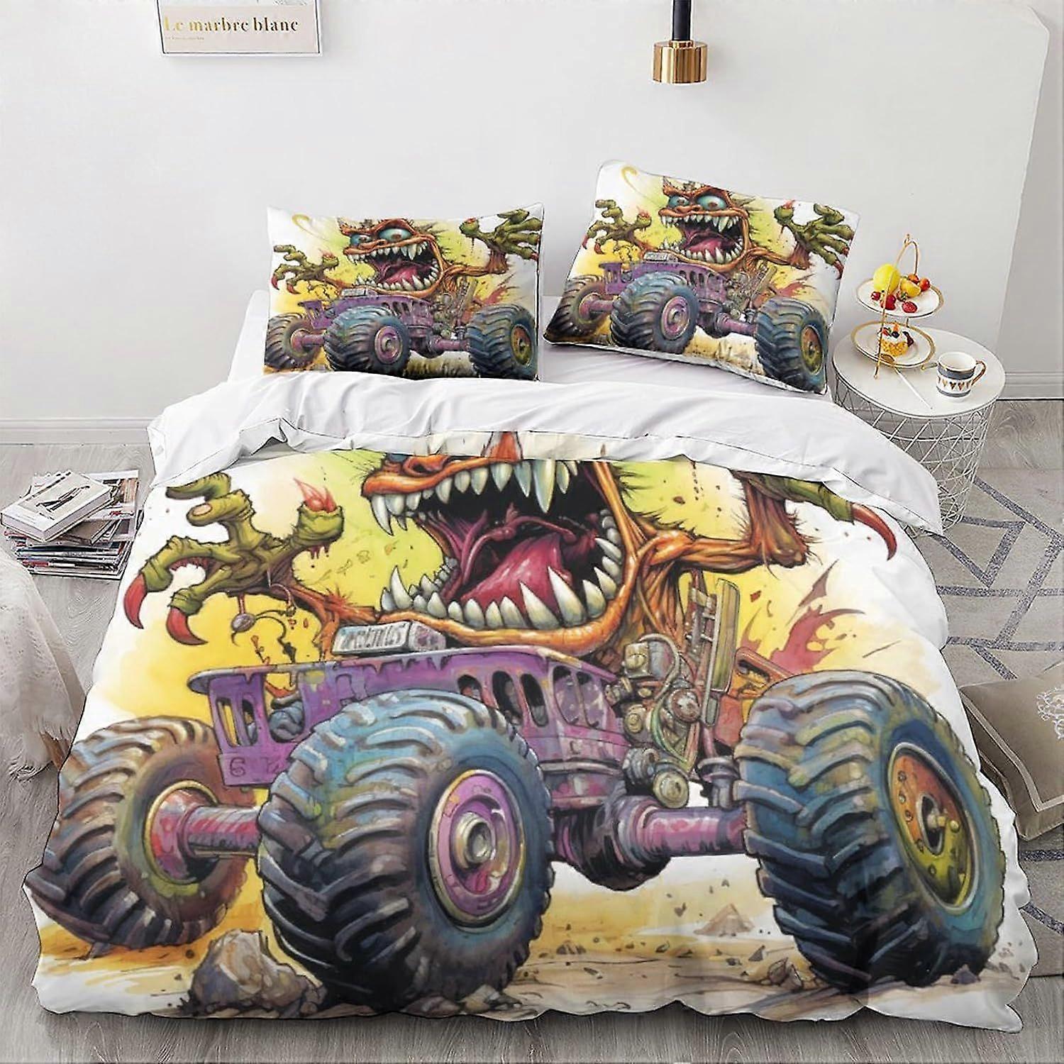 LikeEj Monster Bedding Set غطاء لحاف سيارة خمر غطاء لحاف الكرتون غطاء لحاف لطيف ناعم مع سحاب معدني مزدوج