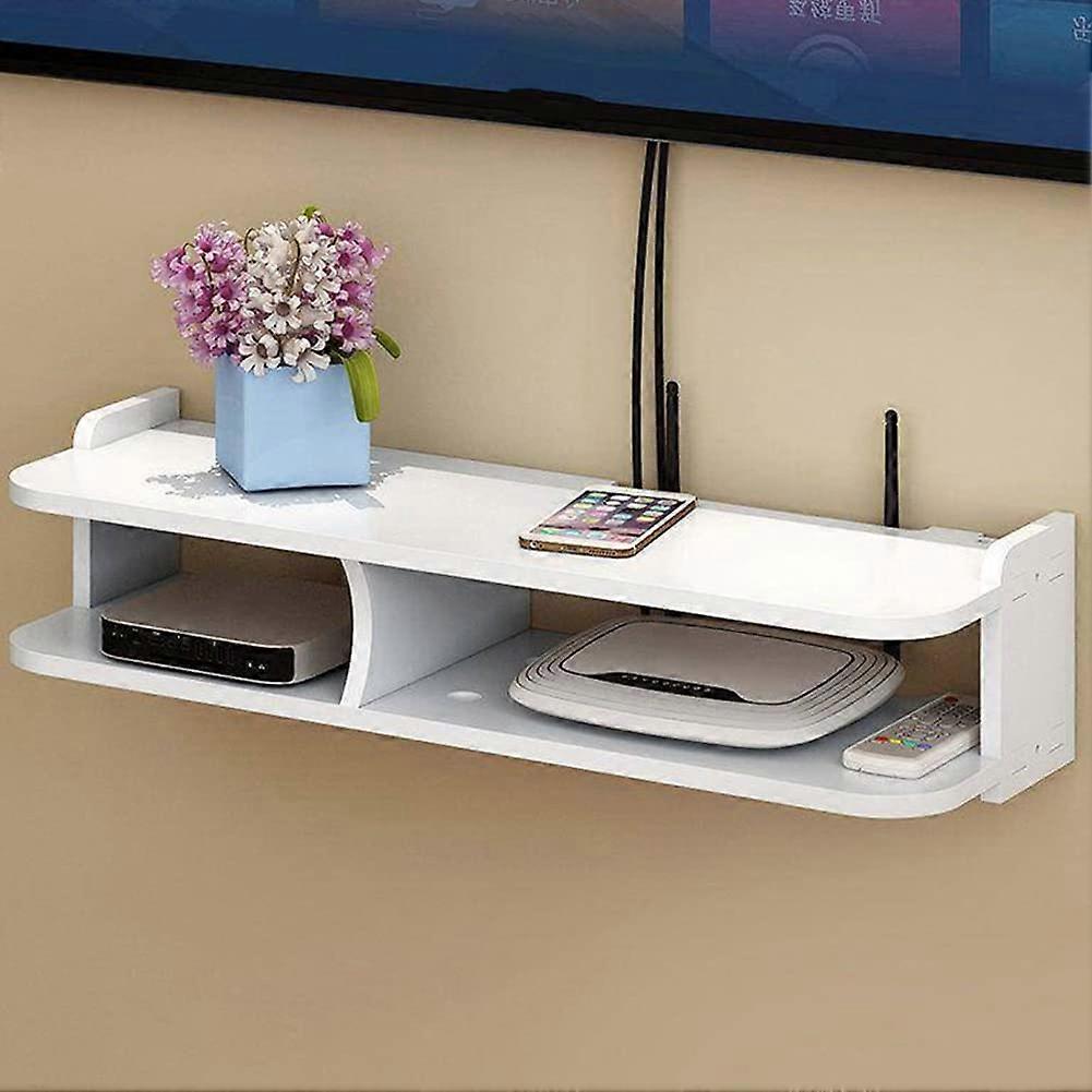 WiFi Router Storage Box Double Layer Floating Wall Shelf Punch Wall Mount Cable Box 50 x 13 x 20 cm