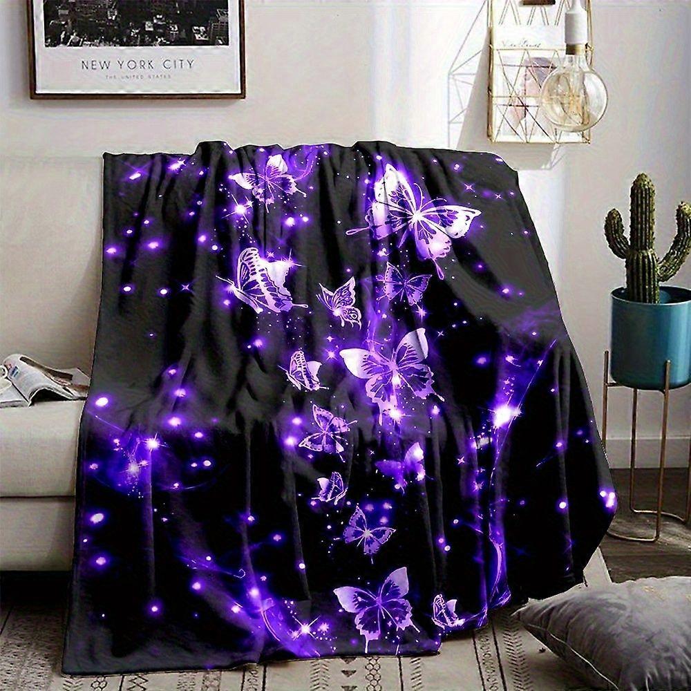 Glow-in-the-Dark Purple Butterfly Flannel Blanket - Glow-in-the-Dark Magical Effect, Ultra-Soft All-Season Throw, Machin-azxcv85