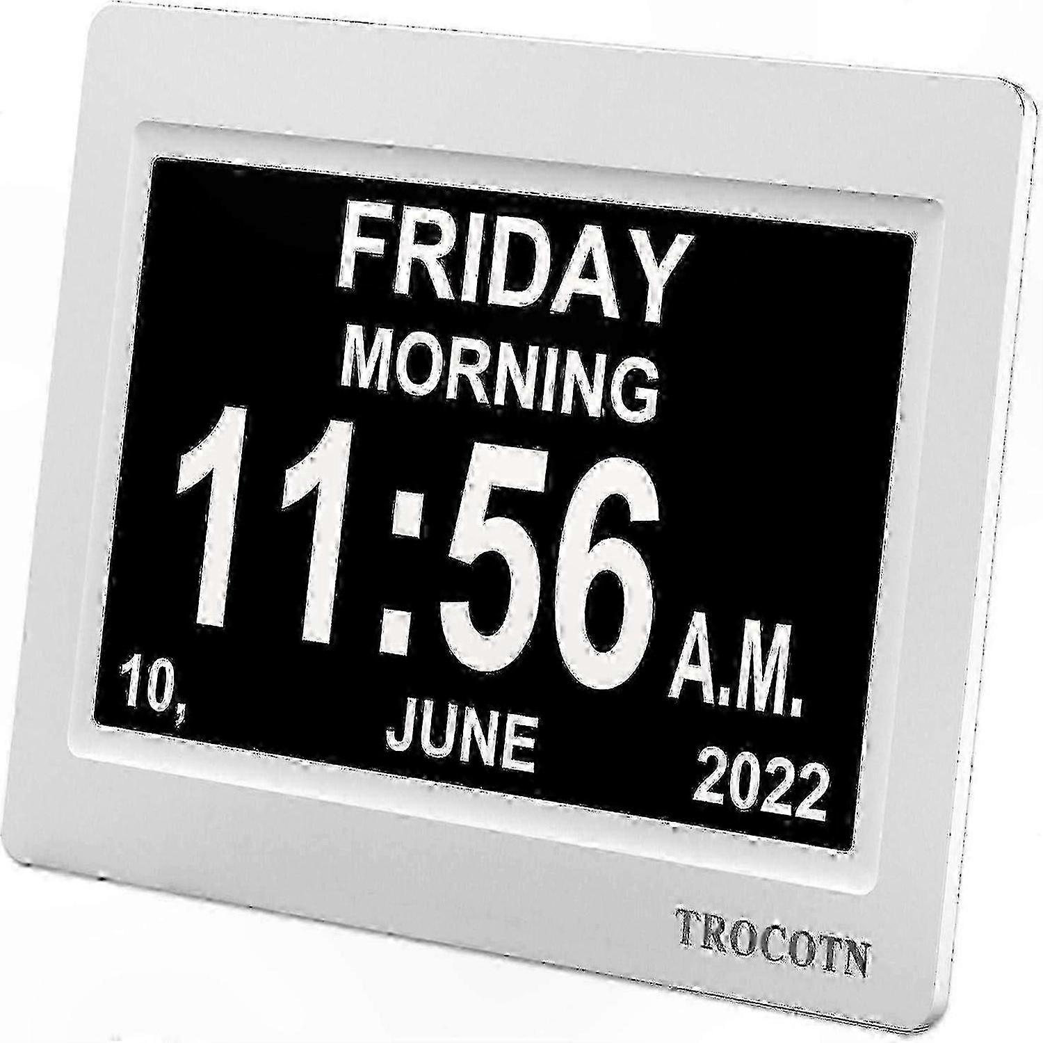 Digital Clock 7 Inch White with Date and Weekly Calendar Display