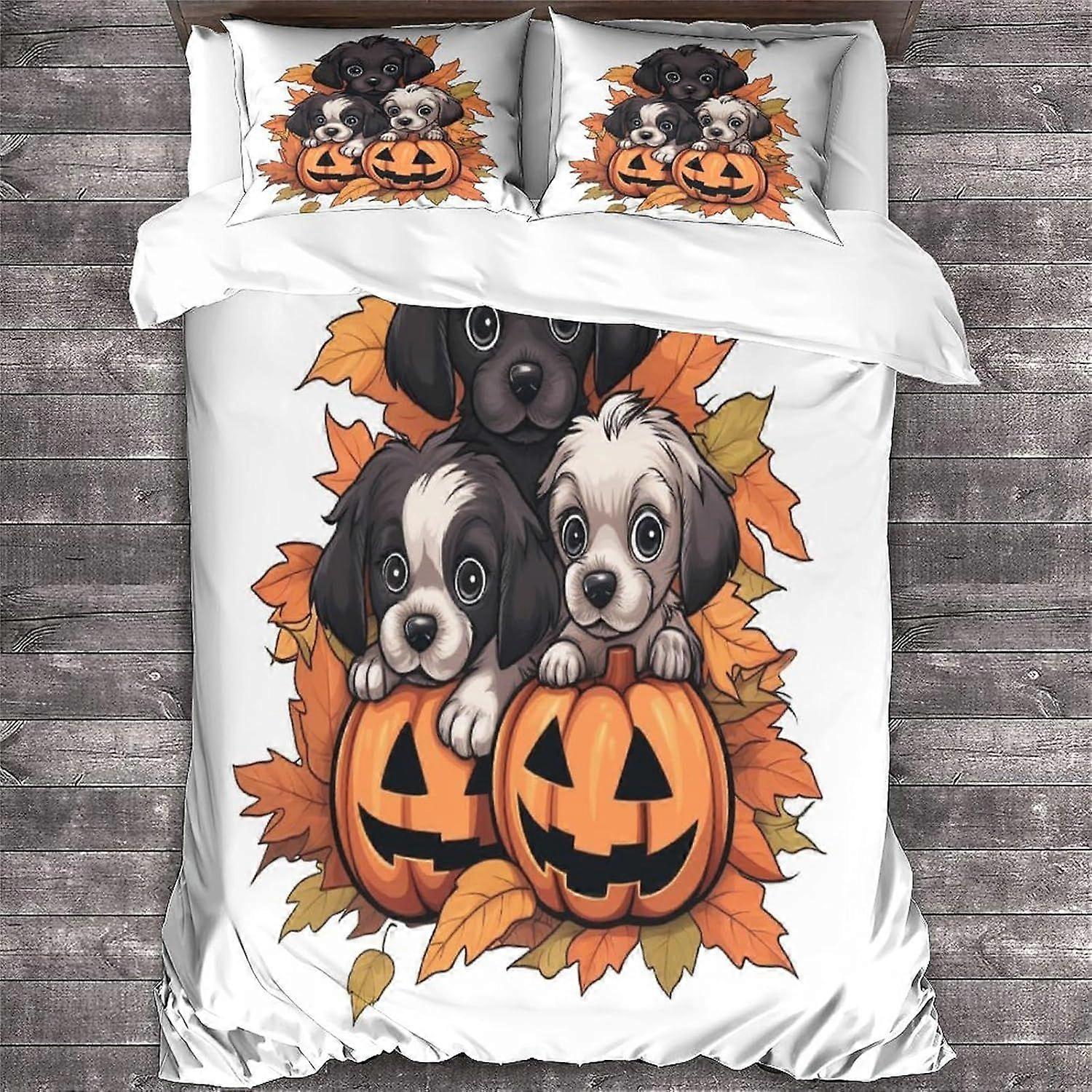 LikeEj غطاء لحاف مجموعة هالوين الفراش 3 قطع ، لينة ستوكات 3D نمط لحاف غطاء سحاب إغلاق مع أكياس وسادة