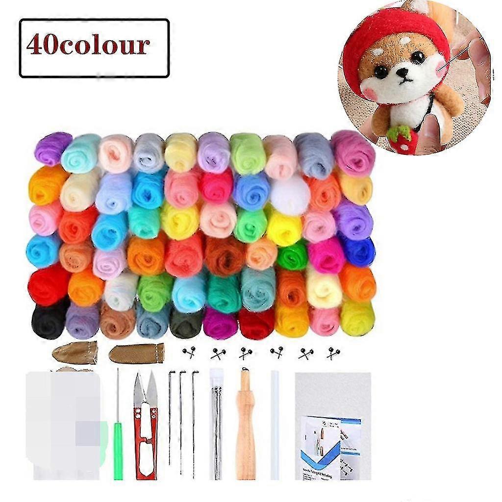 Needle Felting Set, 40 Colors Dry Felting Wool For Felting Craft Diy