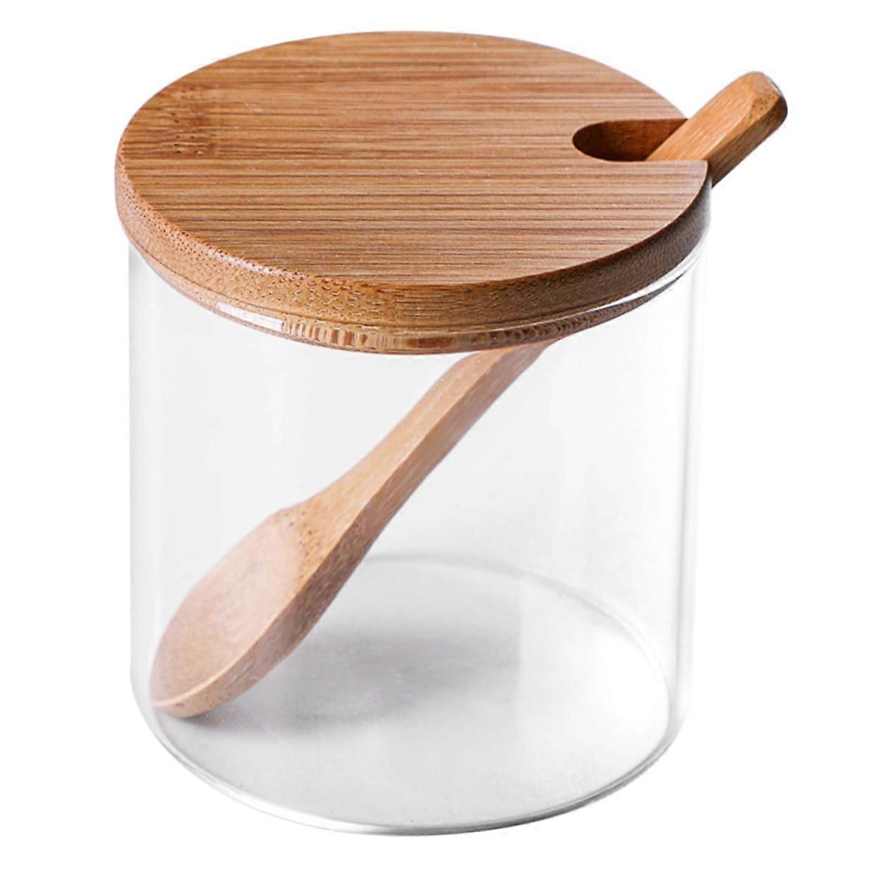 Seasoning Container Set of 2 Glass Spice Jars with Lids and Spoons for Kitchen Storage