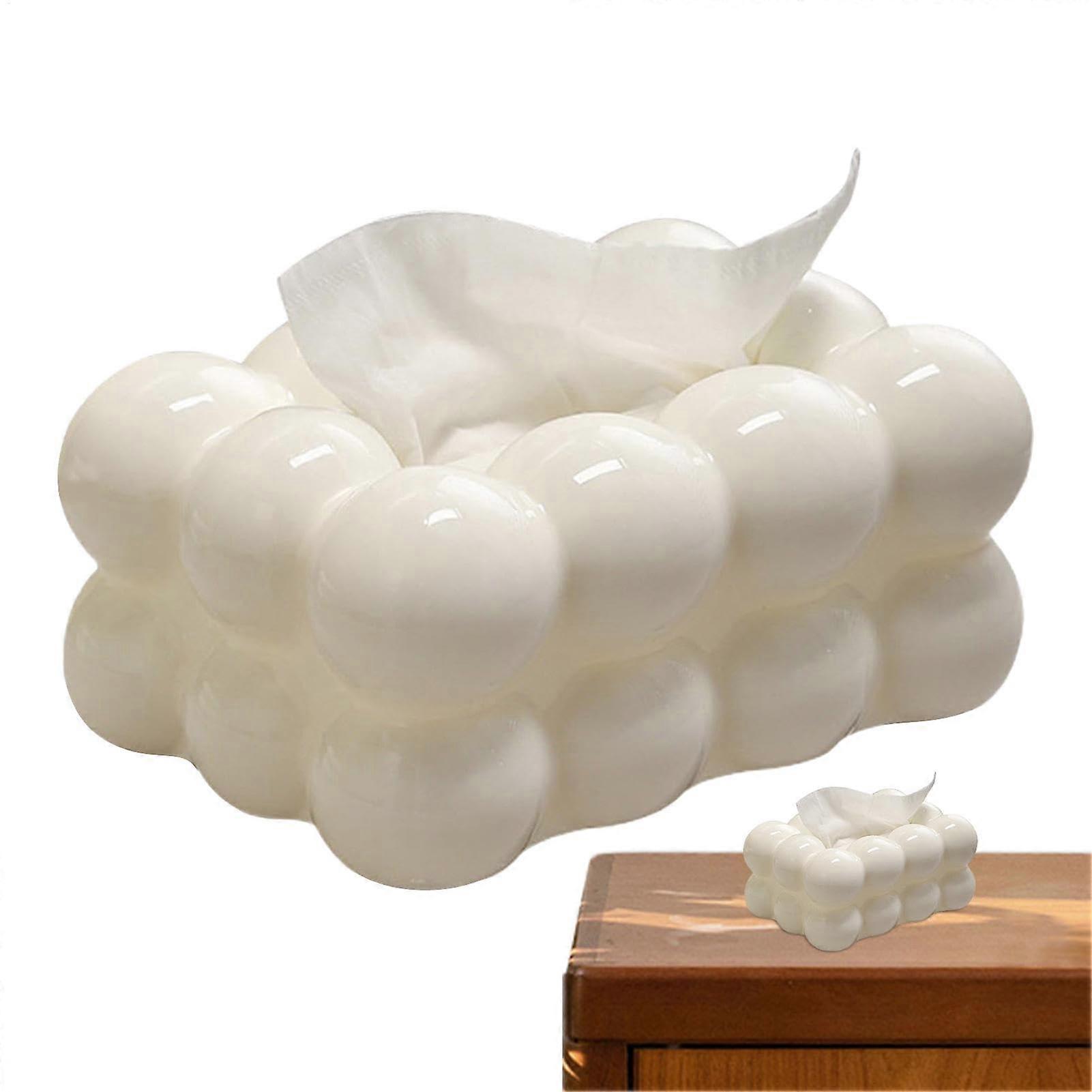 Tissue Box Holder White PP Rectangular Dispenser for Facial Paper, Decorative Home Organizer