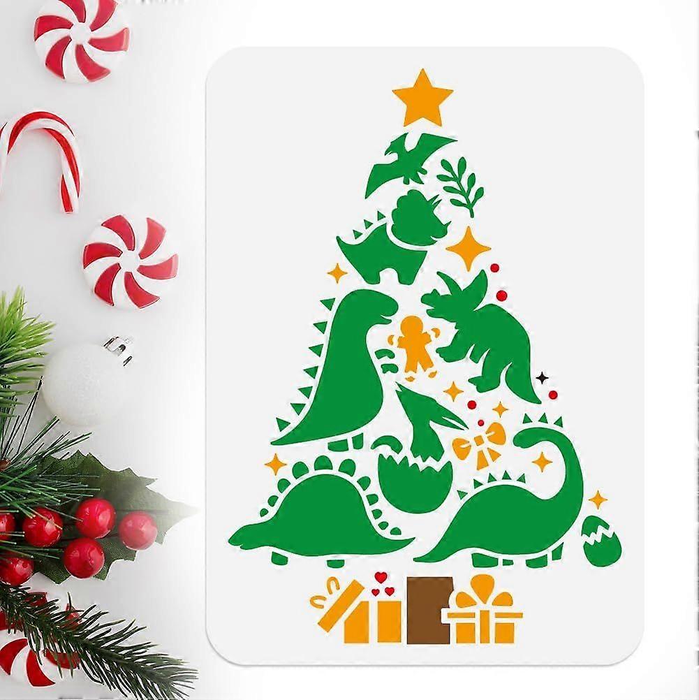Christmas Dinosaur Tree Stencil for Painting 11.69"x8.27" Reusable Pine Tree Stencil Drawing Template DIY Craft Paint Template for Wall Home Decor Woo