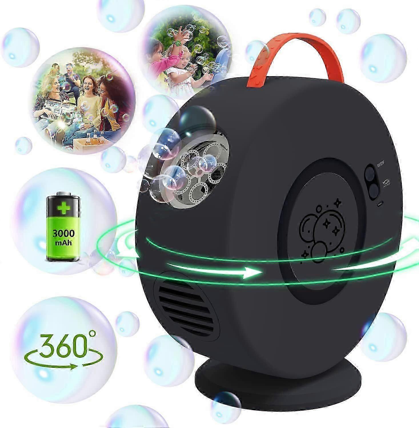 Bubble Machine, Portable Rechargeable Bubble Maker Toy for Kids, 90/360Rotating, 500ml Automatic Bubble Blower for 3 4 5 6 Year Old
