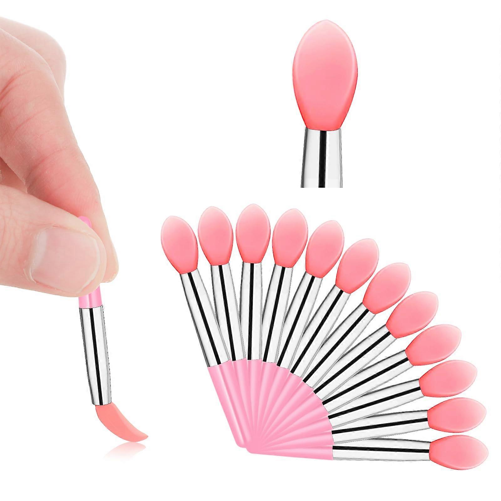 12Pcs Silicone Lip Brush Reusable Lipstick Applicator Wand for Precise Makeup and Easy Clean Pink