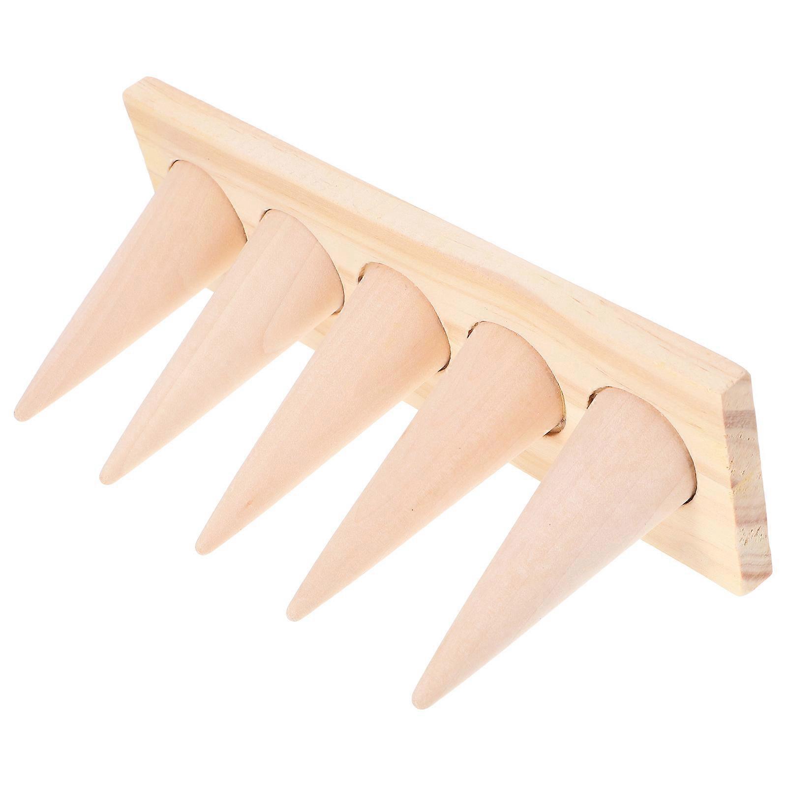 Khaki Wooden Ring Display Stand for Display 2Pcs Finger Ring Holder Rack