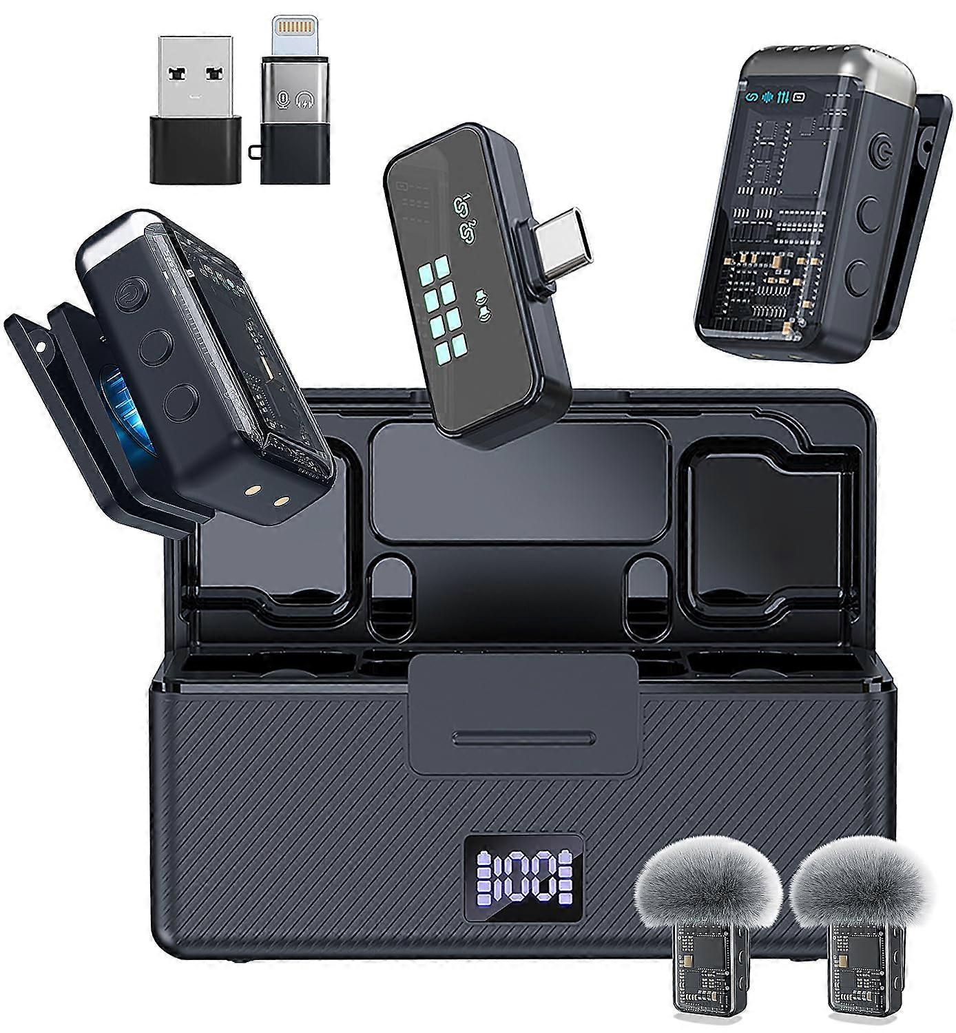 Wireless Lavalier Microphone for iPhone Android PC iPad, Noise Cancelling Clipon Mic with 54Hrs Battery for Video Recording and Podcast