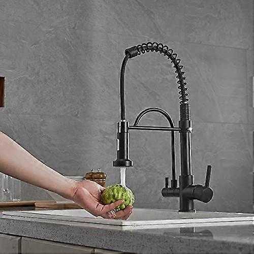 Black Pull Down Kitchen Faucet with Sprayer, 360° Swivel Solid Brass Modern Mixer Tap