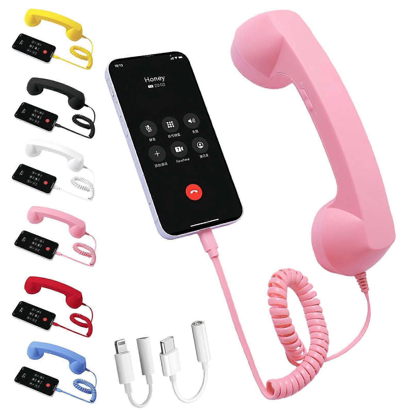 Bluetooth Retro Phone Handset Pink Wired Version with Microphone Dual Connection for Smartphones