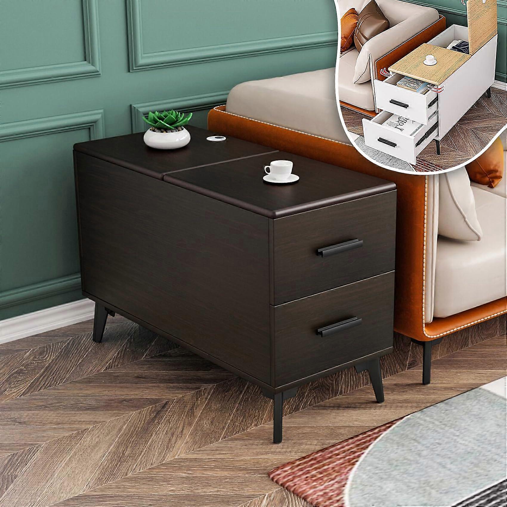 Modern Wood End Table with Smooth Drawers and Ample Storage for Bedroom or Living Room, 24in