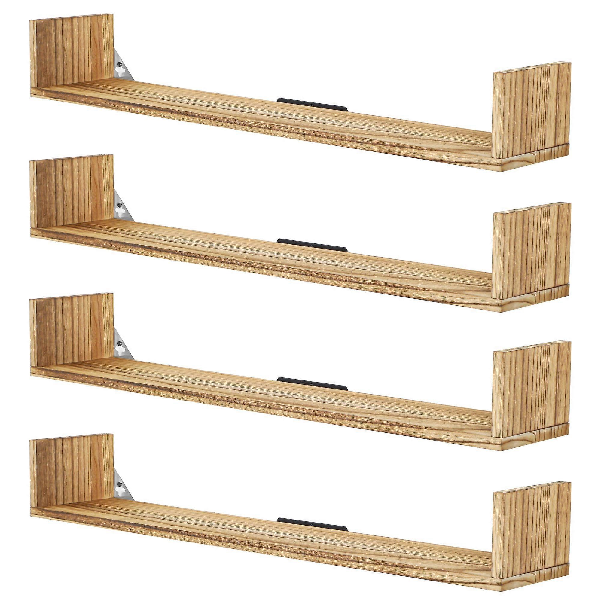 32 Inch Rustic Floating Wall Shelves Set of 4, Solid Wood U Shaped Bookshelves for Large Storage