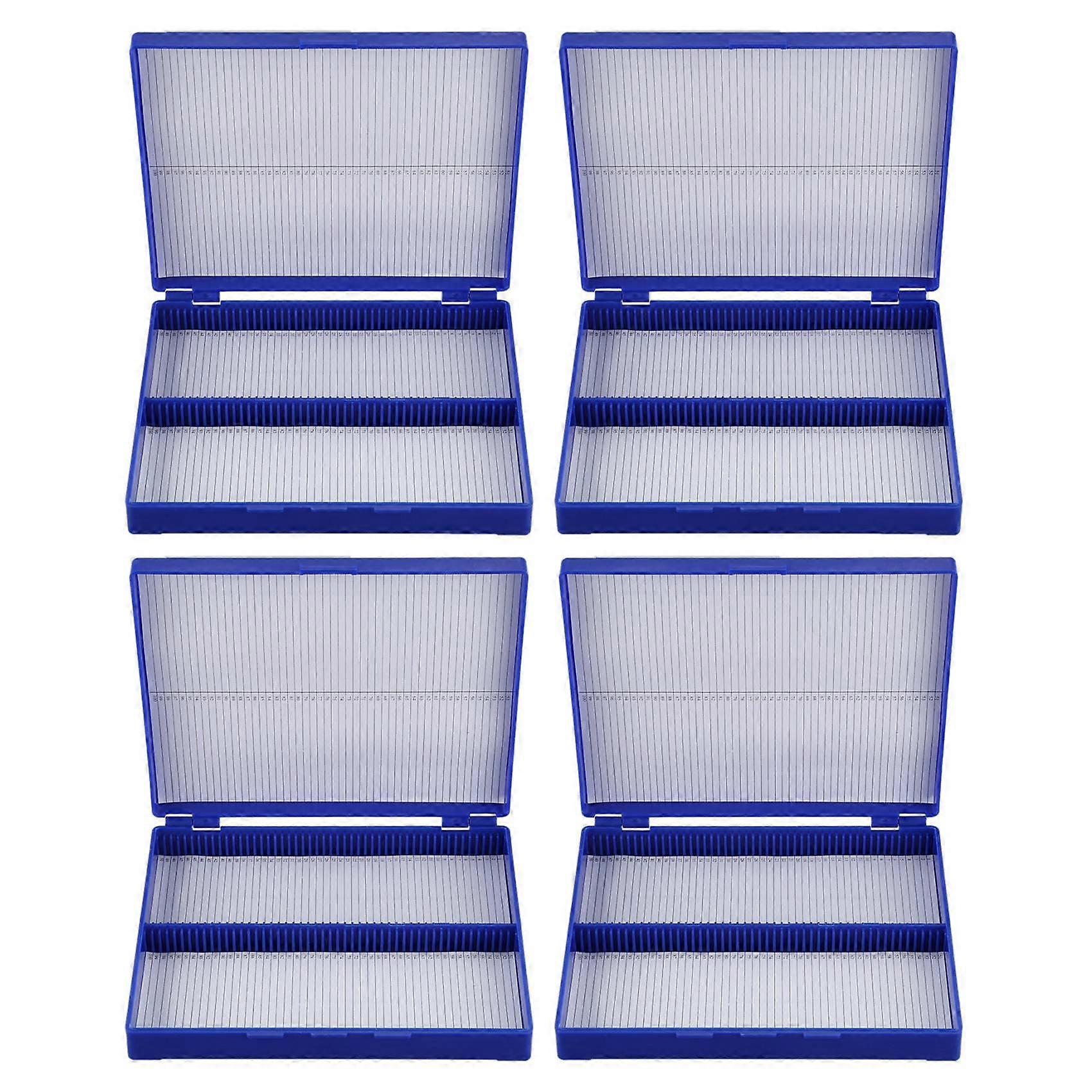 4X Royal Blue Plastic Rectangle Hold 100 Microslide Slide Microscope BoX
