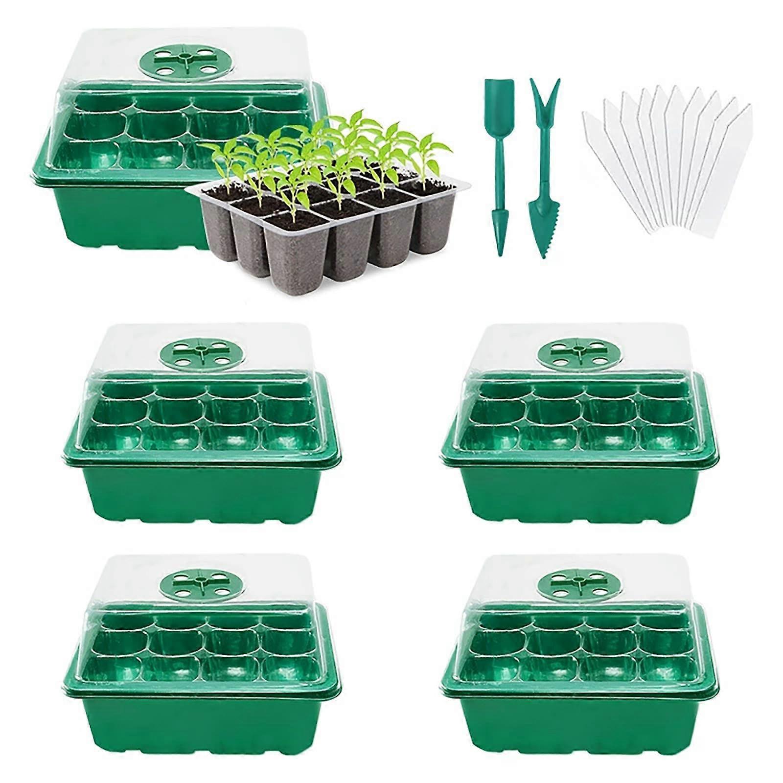 Seed Starter Kit 5Pack with Humidity Dome Lid, Adjustable Control for Indoor Seed Germination